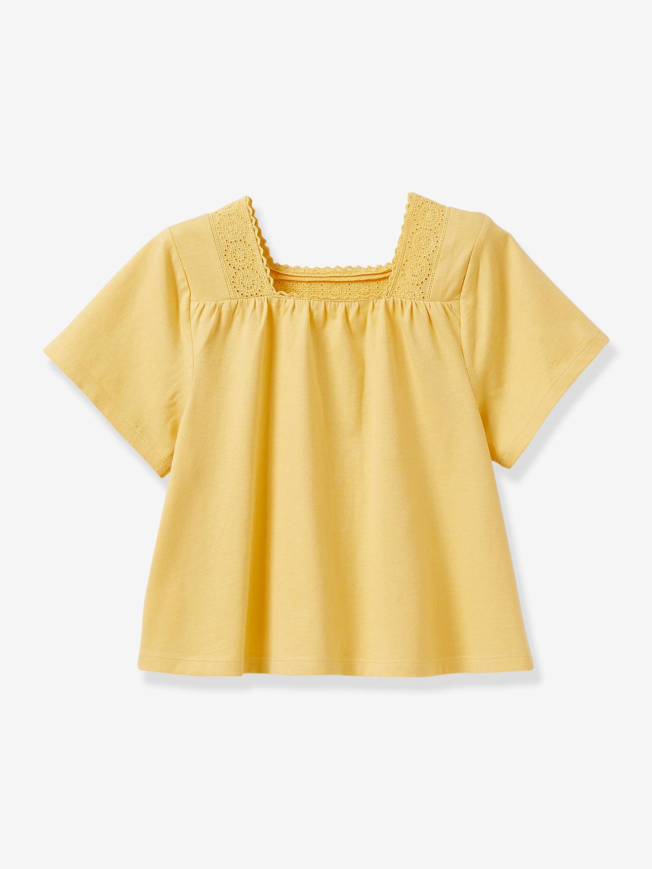 Tee-shirt brodé fille CYRILLUS coton bio curry