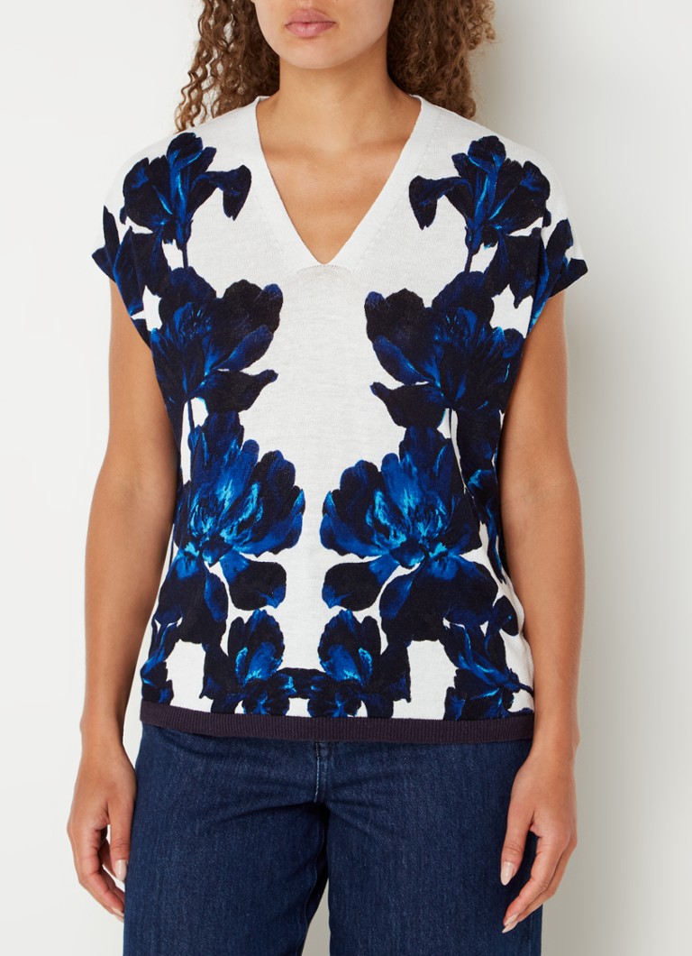 Phase Eight Mia fine-knit top in linen blend with floral print