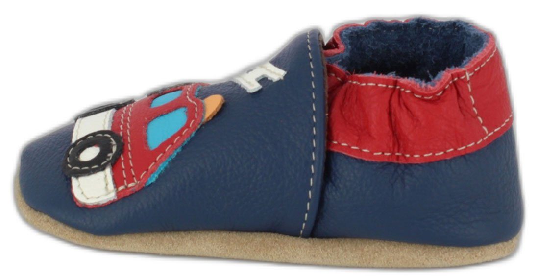 Beck Krabbelschuh Feuerwehr Krabbelschuh (weiche, leichte, flexible Lauflernschuhe, für die allerersten Schritte im Leben) chromfrei gegerbtes Leder, seitliche Gummizüge