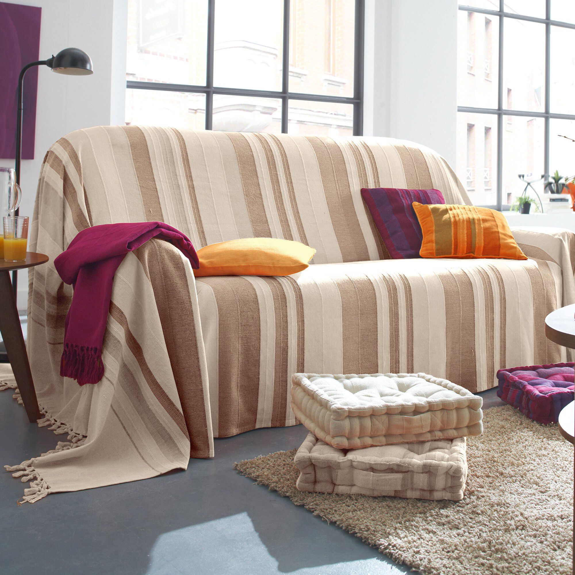 Plaid jeté multicolore coton tissage artisanal