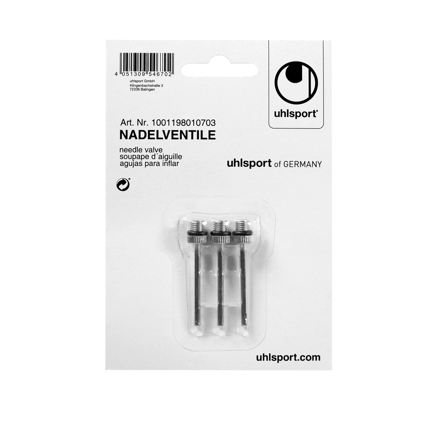 Uhlsport Nadelventile 3 Stück Grau