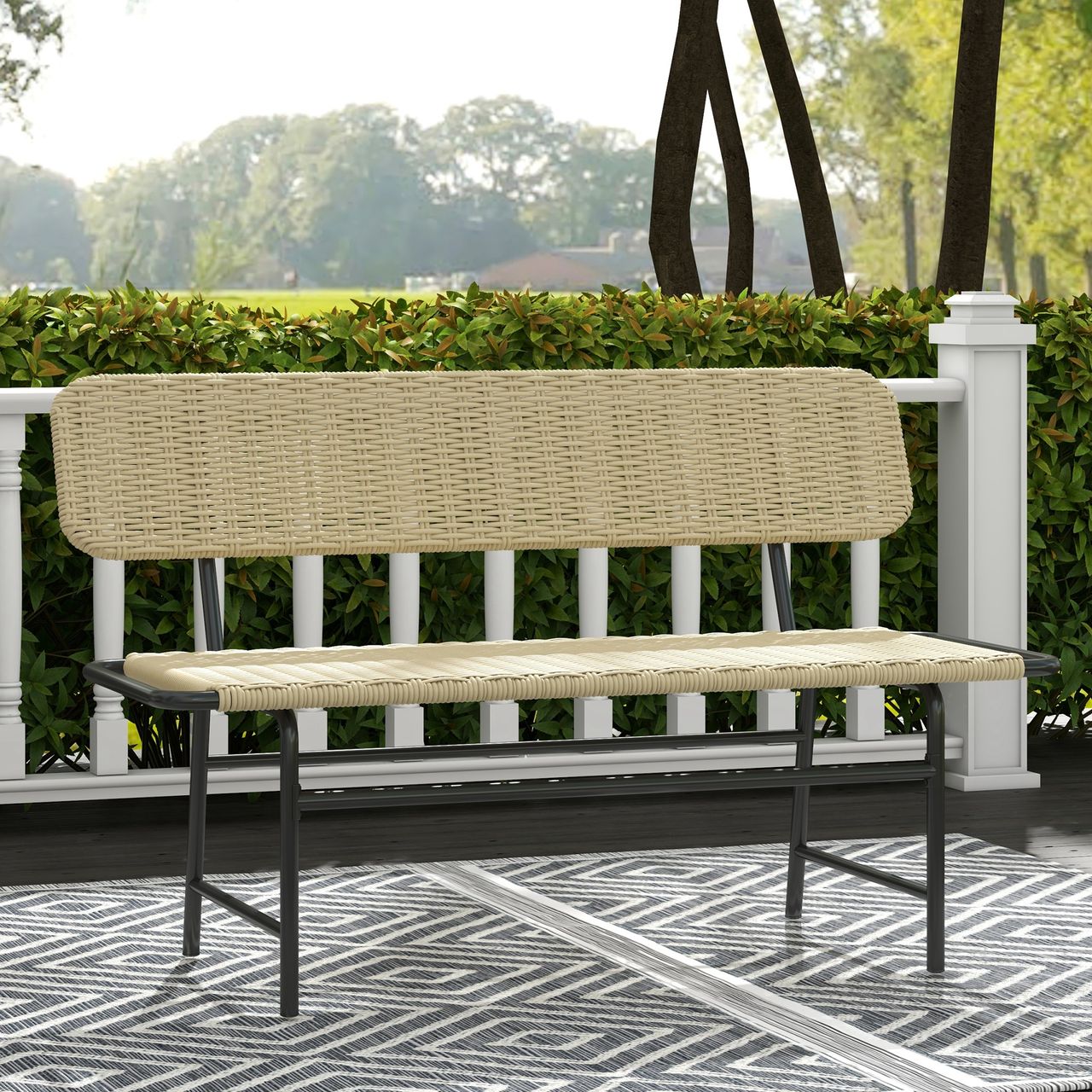 Outsunny Polyrattan Sitzbank 2-Sitzer Gartenbank Rattanbank für Balkon, Khaki