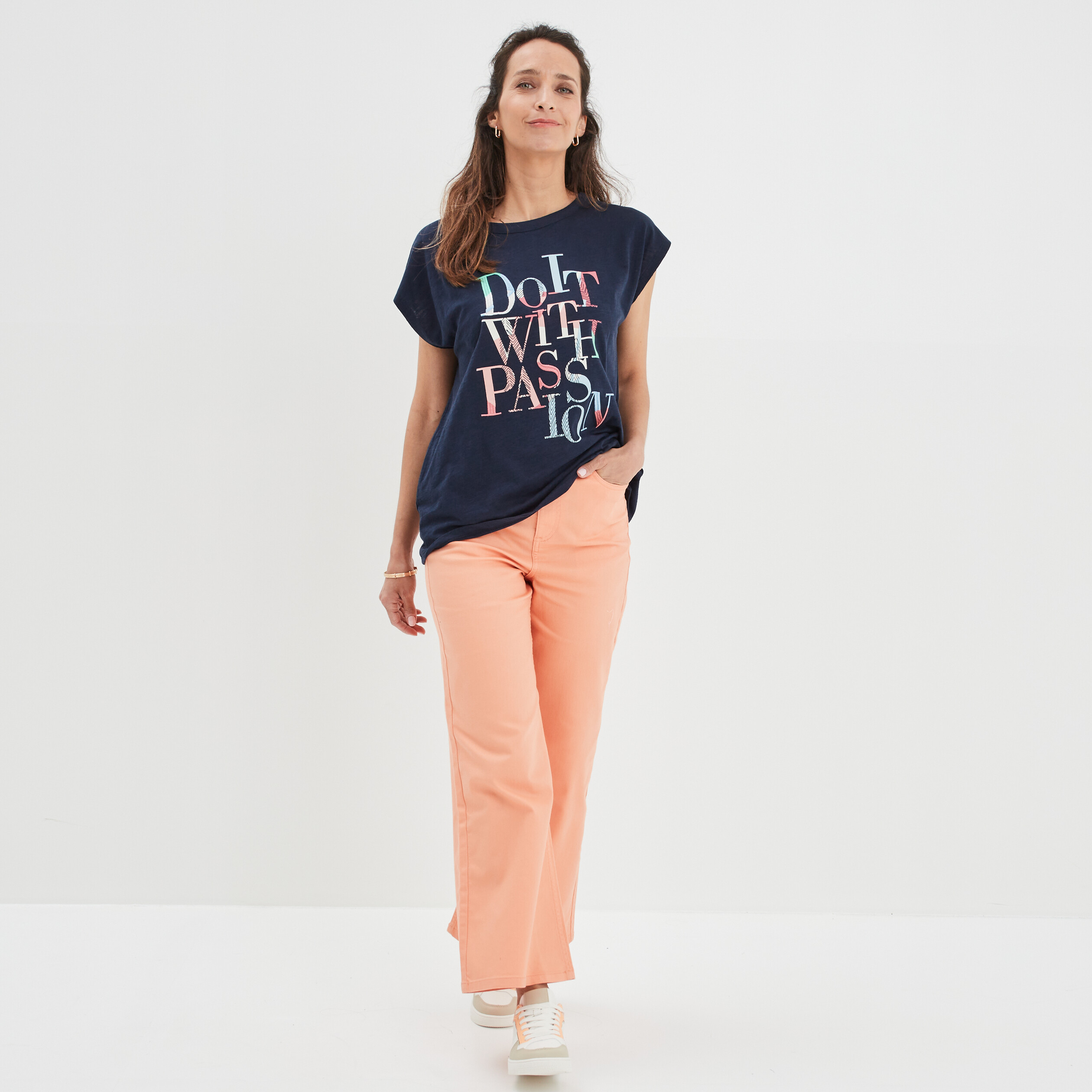 T-shirt droit manches courtes Creeks bleu marine femme | La Halle