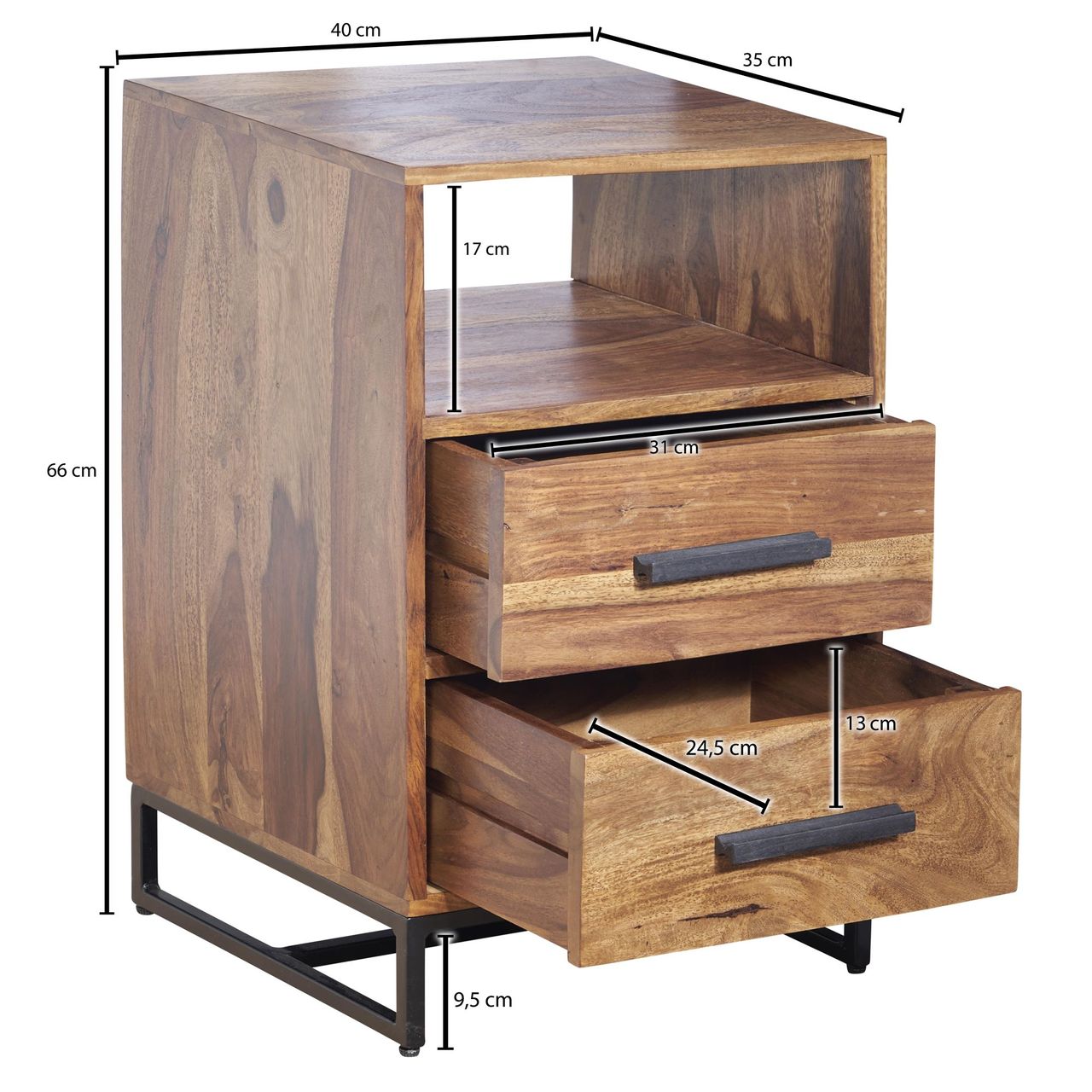 Skyport WOHNLING Nachttisch Boxspringbett Massivholz 40x35x66 cm Nachtkommode Schubladen