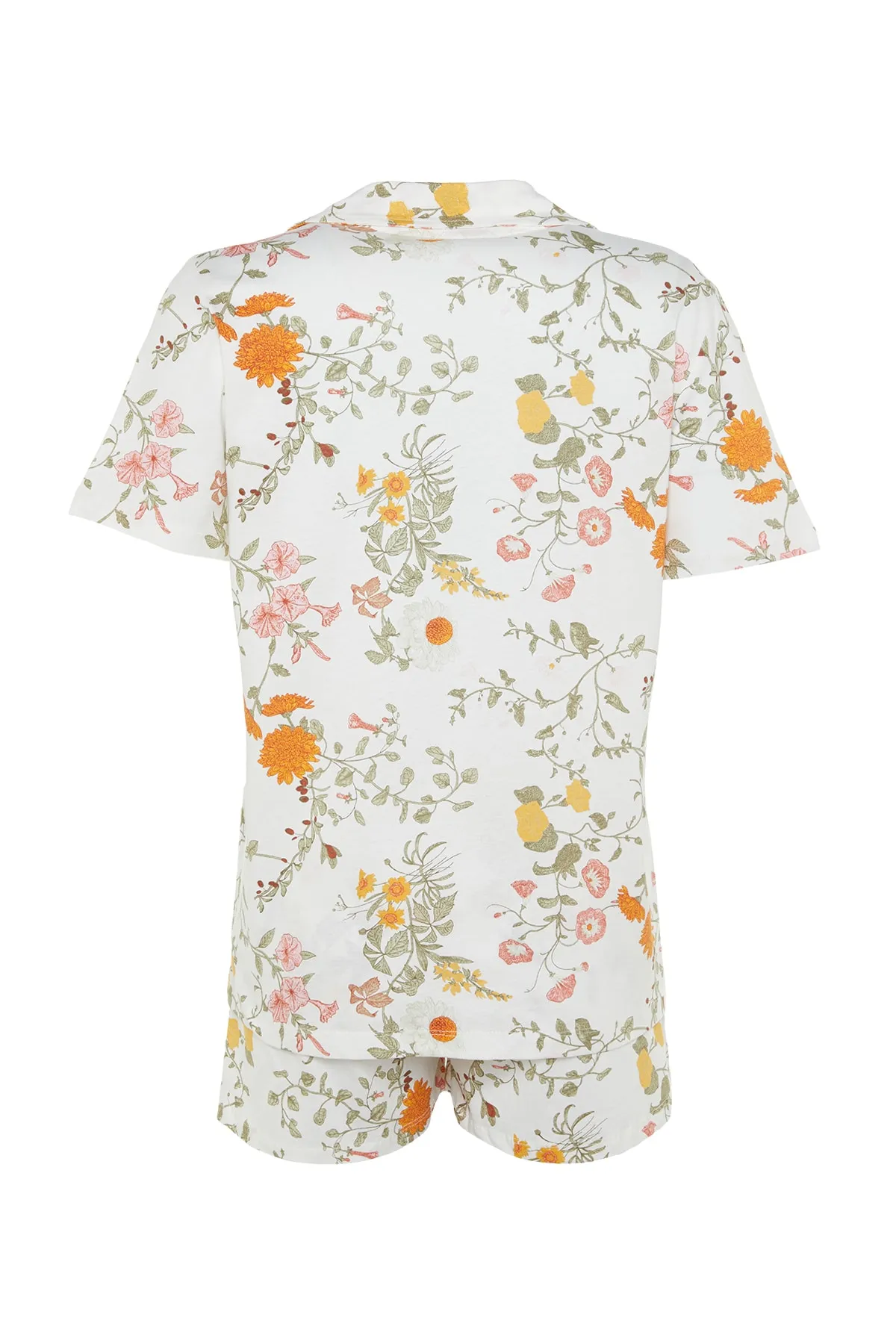 Trendyol Collection  Mehrfarbiges, gestricktes Pyjama-Set mit Hemd und Shorts aus 100 % Baumwolle mit Blumenmuster THMSS23PT00020