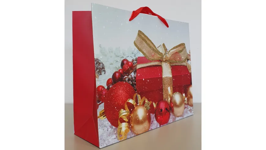 Geschenktüte X-MAS gold quer 18x23x10cm