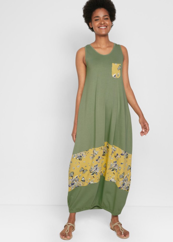 Maxi Baumwoll-Kleid in O-Form