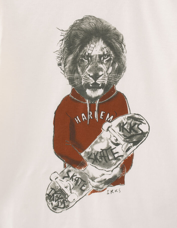 T-shirt écru visuel lion-skateur garçon