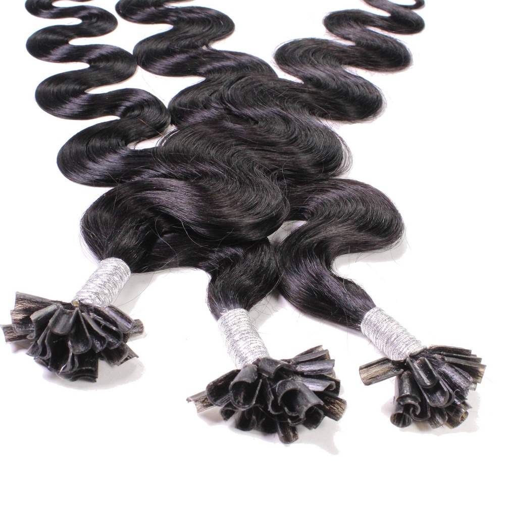 hair2heart Extensions à chaud bonding cheveux naturels #1b Noir naturel 0.5g extensions