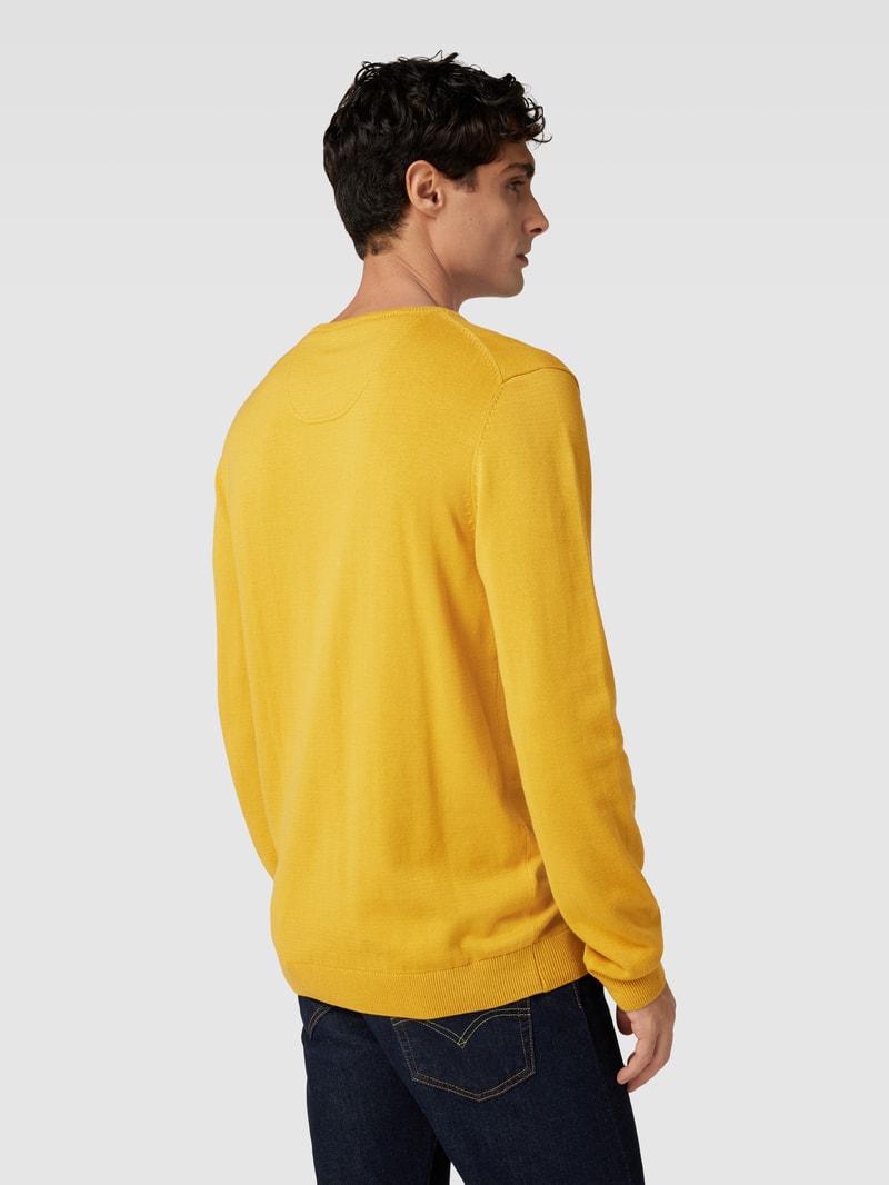 Strickpullover mit Label-Stitching Modell 'BASIC' in gelb