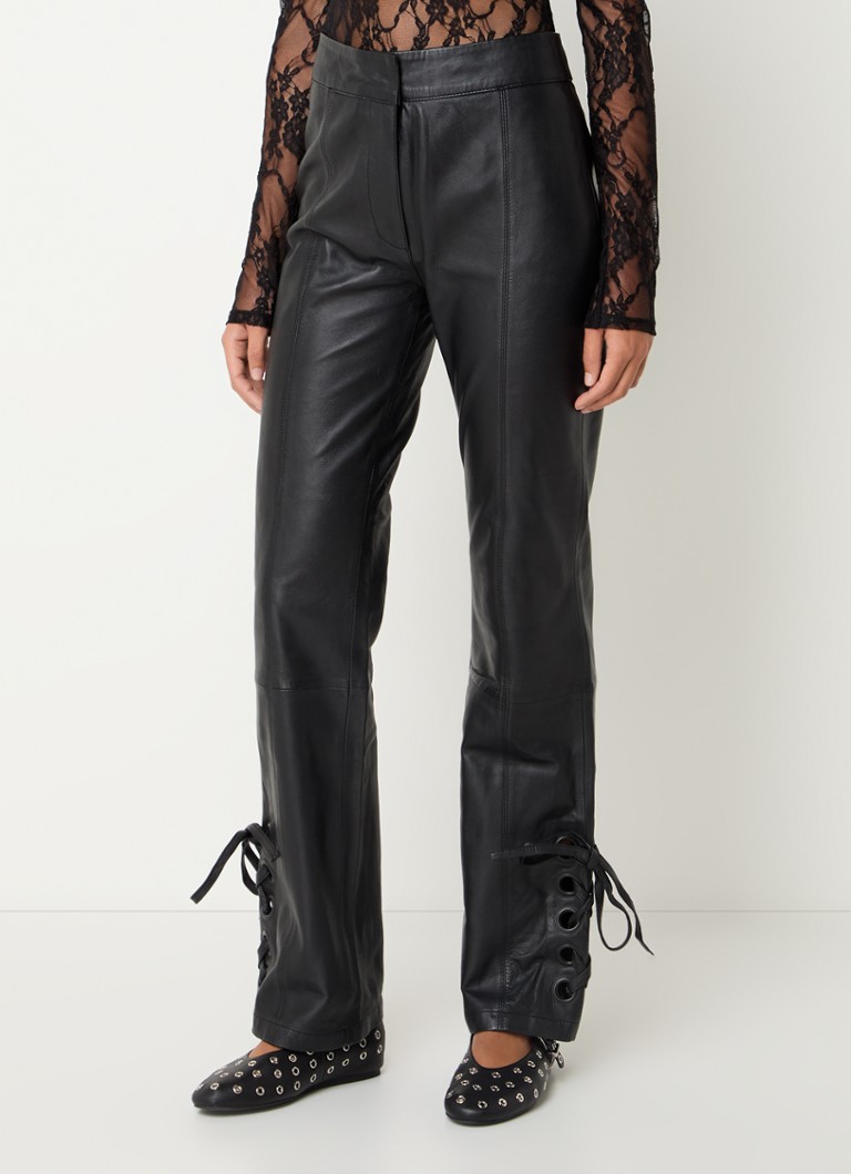 Pantaloni drepți din piele cu talie înaltă Sofie Schnoor Brooklyn