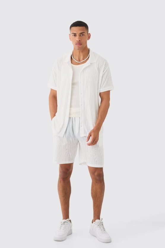 Geripptes Oversize Hemd & Shorts mit Animalprint