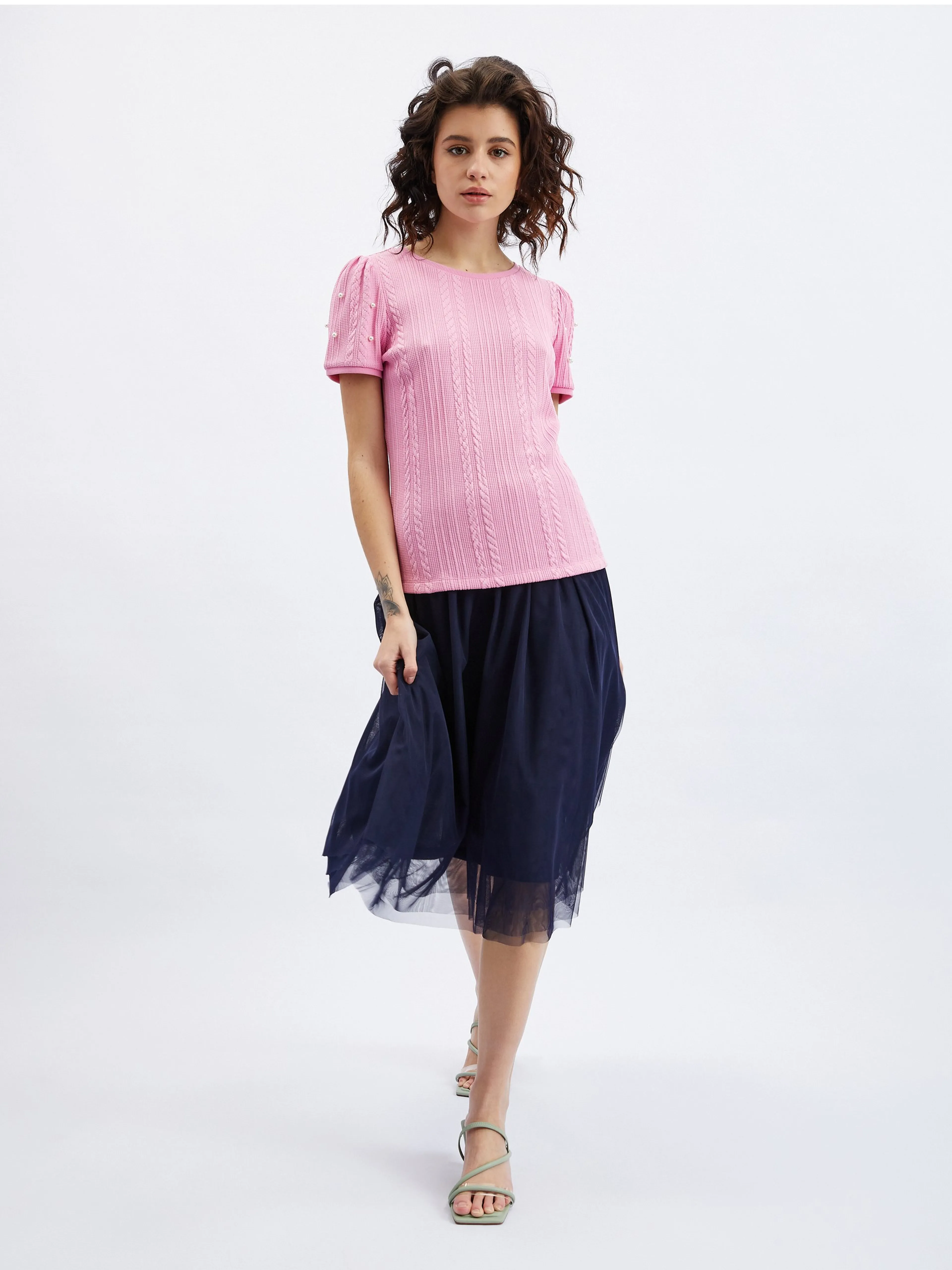Rosa Damen-T-Shirt mit dekorativen Details ORSAY
