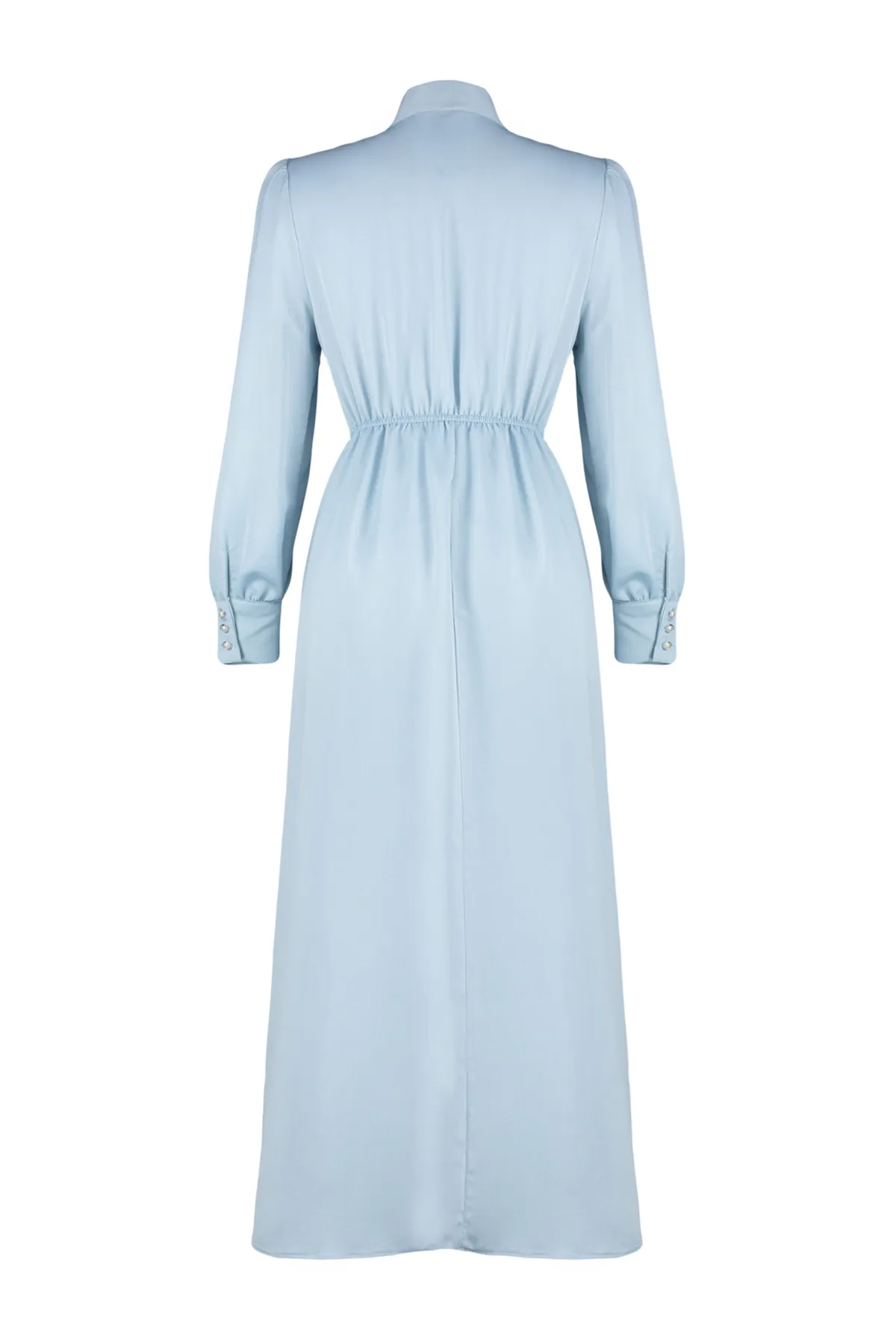 Trendyol Modest  Hellblaues, gerade gewebtes Kleid mit Kragen und Bindeband TCTSS24EB00136