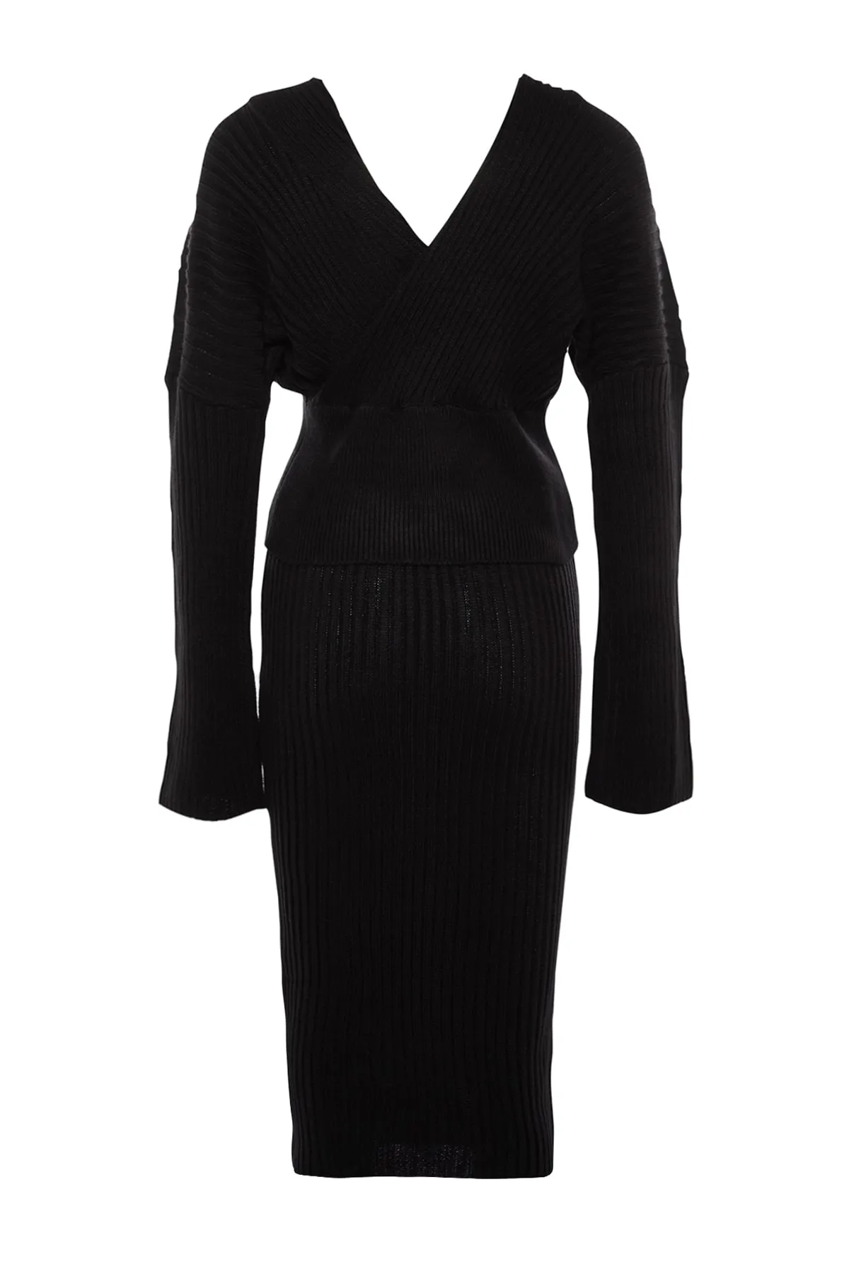 Trendyol Collection  Schwarzes zweireihiges Strickoberteil- und -unterteil-Set TWOAW23AU00102