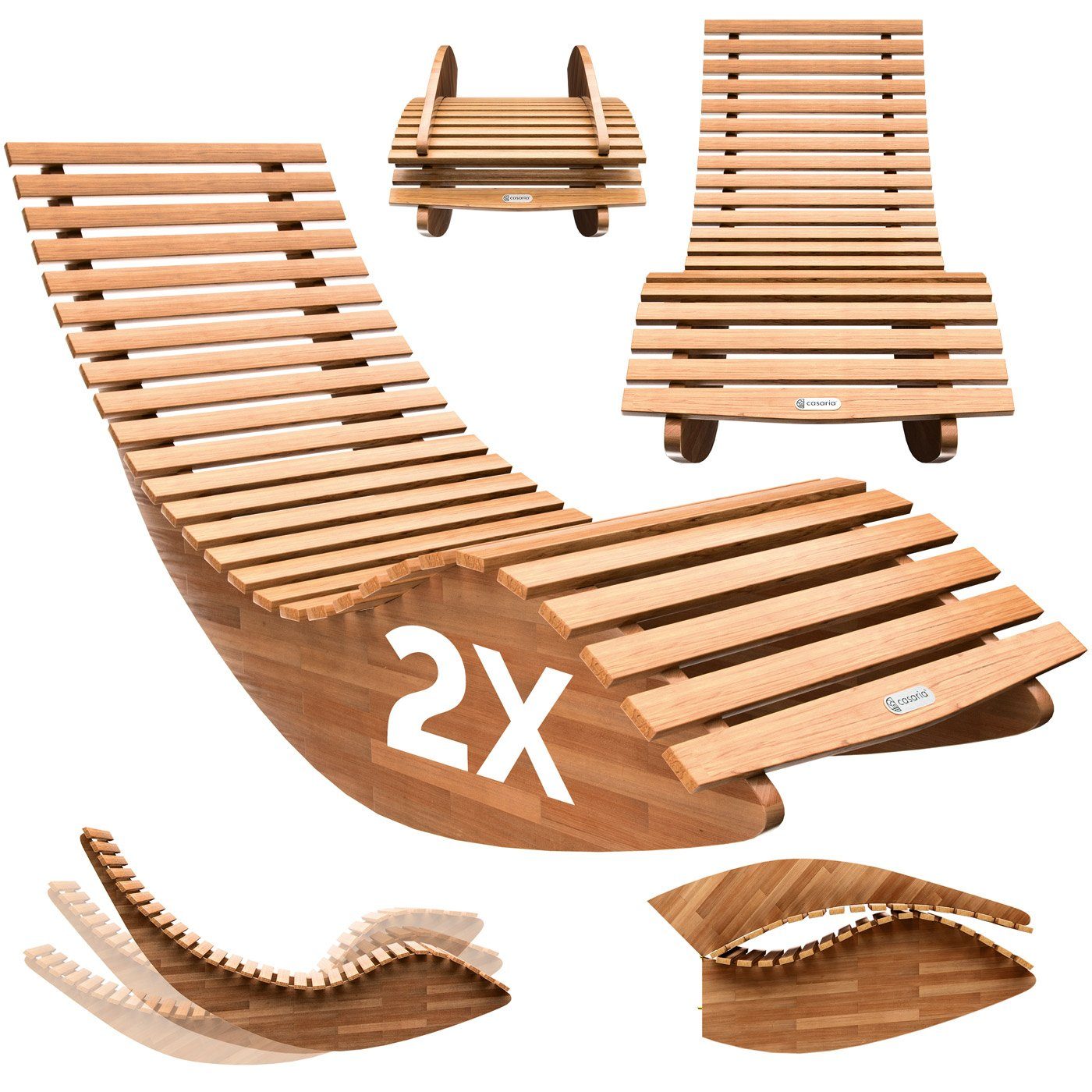 Casaria Gartenliege Braun, 2 St., Holz Wetterfest Ergonomisch Schaukelfunktion FSC®-zertifiziert Akazie