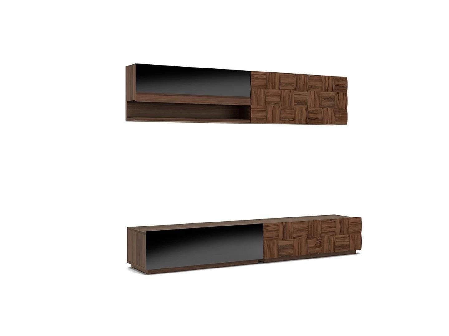 JVmoebel Wohnwand Wohnzimmer Komplett 4tlg TV-Ständer Wohnwand Holzmöbel Wandregal, (4-St., 2x TV-Ständer + 1x Wandschrank + 1x Wandregal), Made in Europa