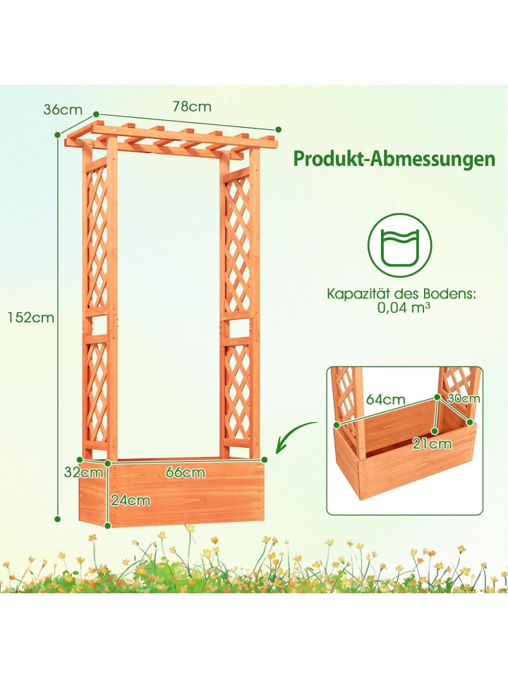 COSTWAY Hochbeet mit Rankgitter 66x32x152cm in Hellbraun günstig kaufen onesize