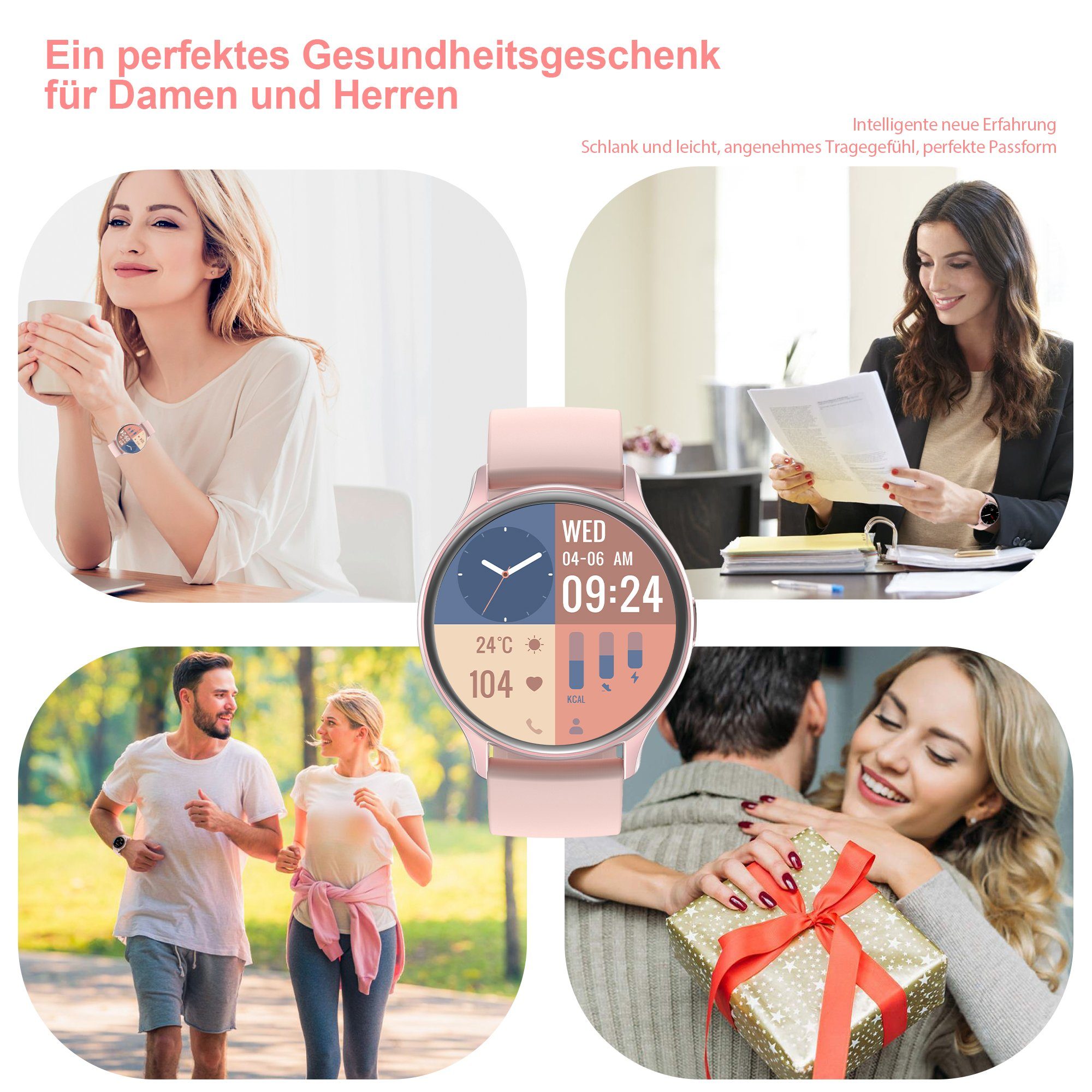 Mutoy Smartwatch für Damen Herren, Fitness Tracker Uhr Smartwatch (1,43 Zoll Runde AMOLED Touchscreen Zoll) Telefon Uhr mit Anruffunktion, IP68 Wasserdicht Fitness Uhr mit, Pulsmesser Schrittzähler Schlafmonitor Stoppuhr Musiksteuerung, Aktivitätstra