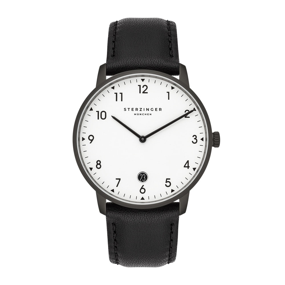 Sterzinger Montre à quartz Urbain en Noir Cuir véritable en Noir Montre