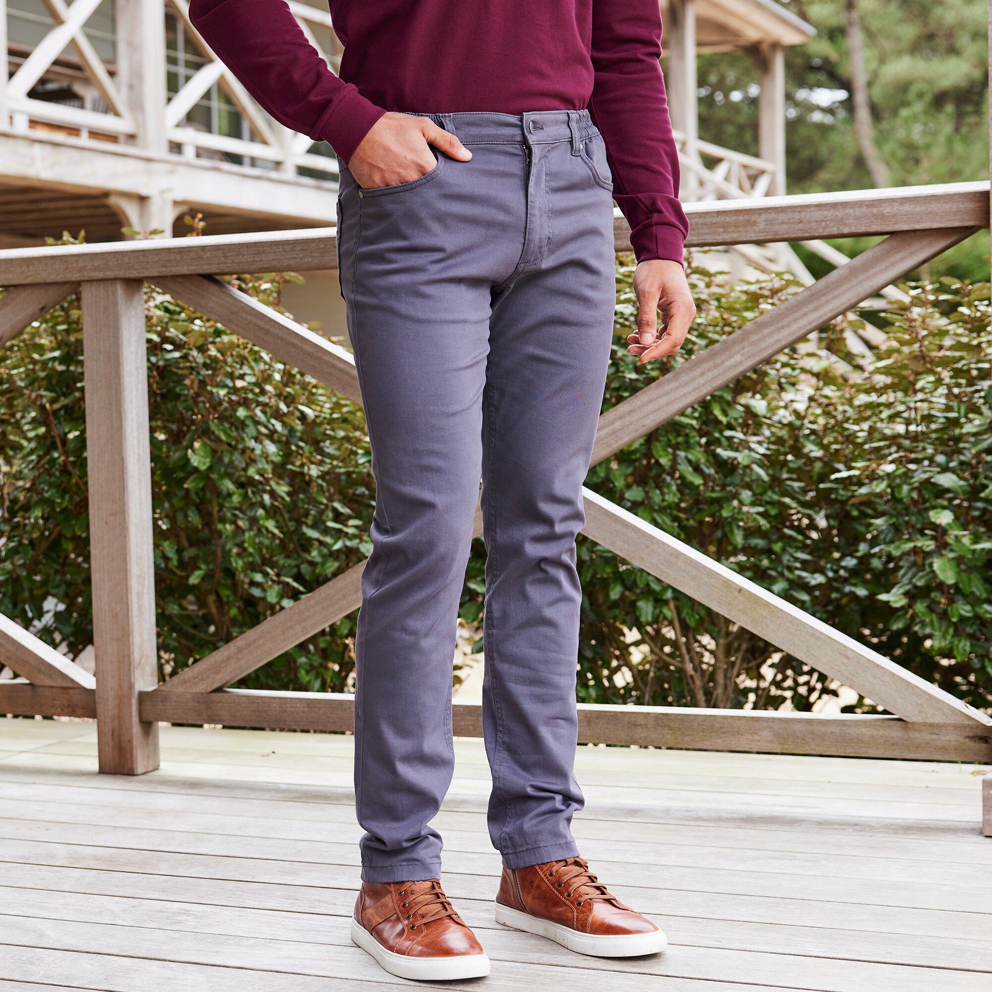 Pantalon droit 5 poches twill coton extensible