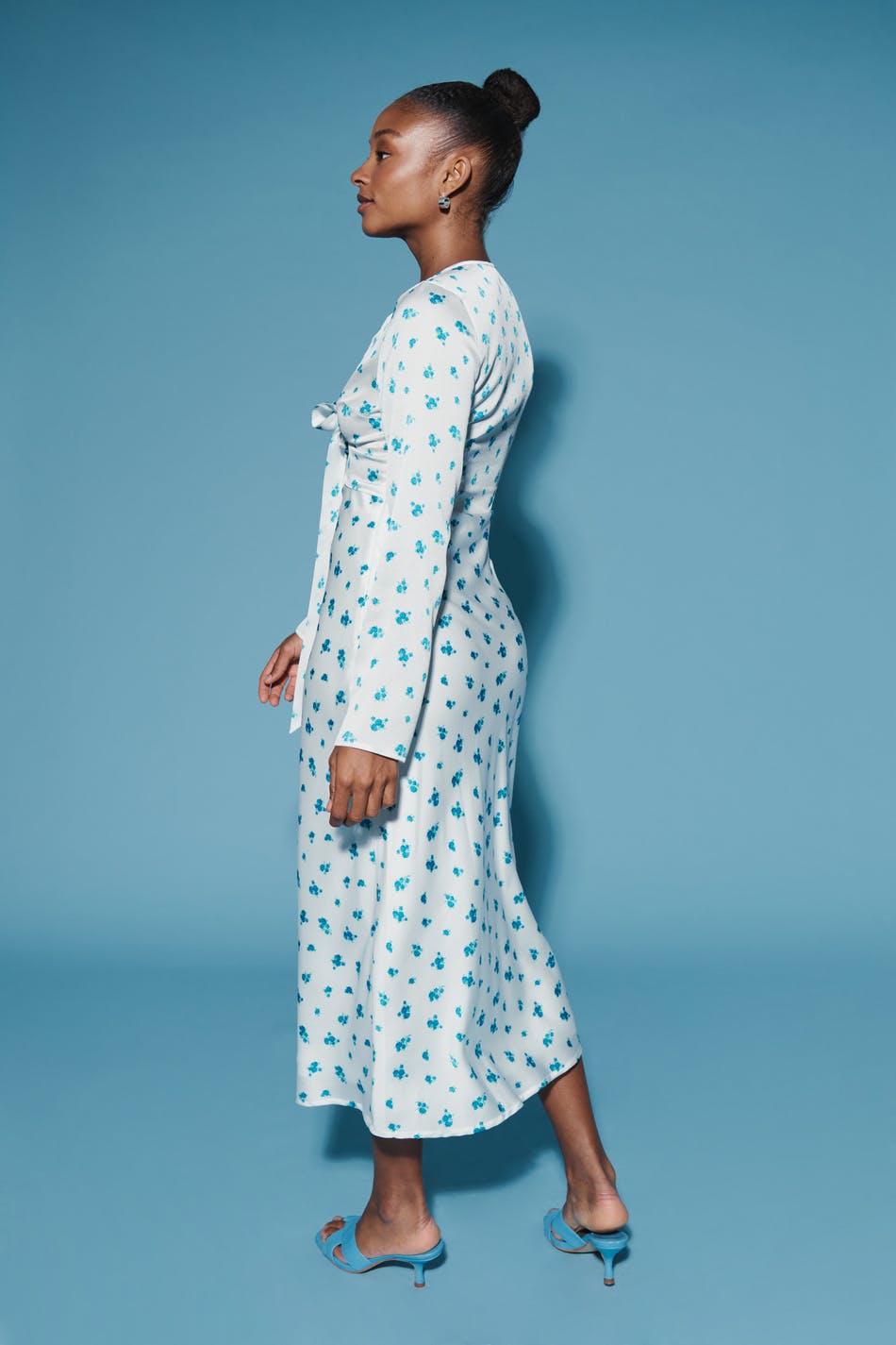 Tie front satin midi dress
