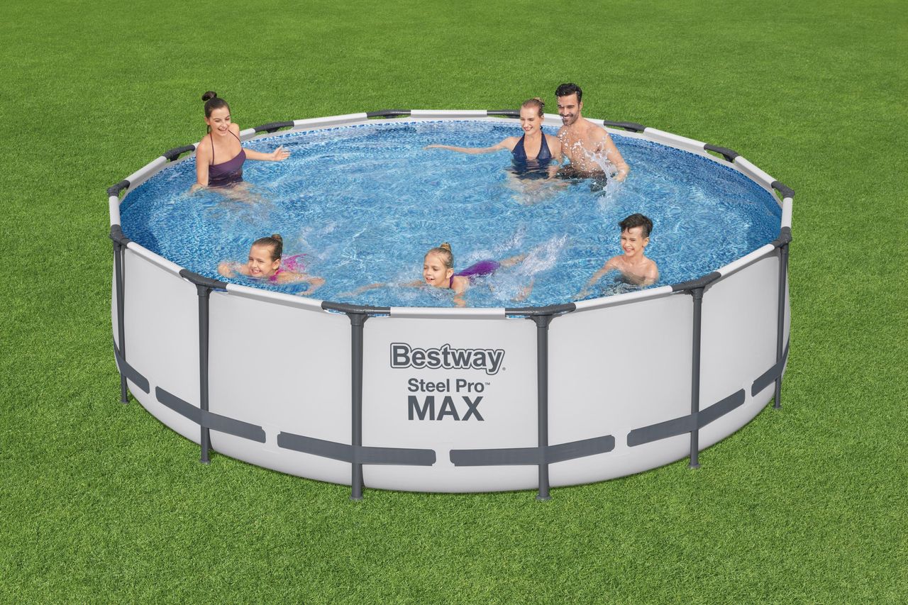Bestway Steel Pro MAX™ Frame Pool Komplett-Set mit Filterpumpe Ø 427 x 107 cm, lichtgrau, rund