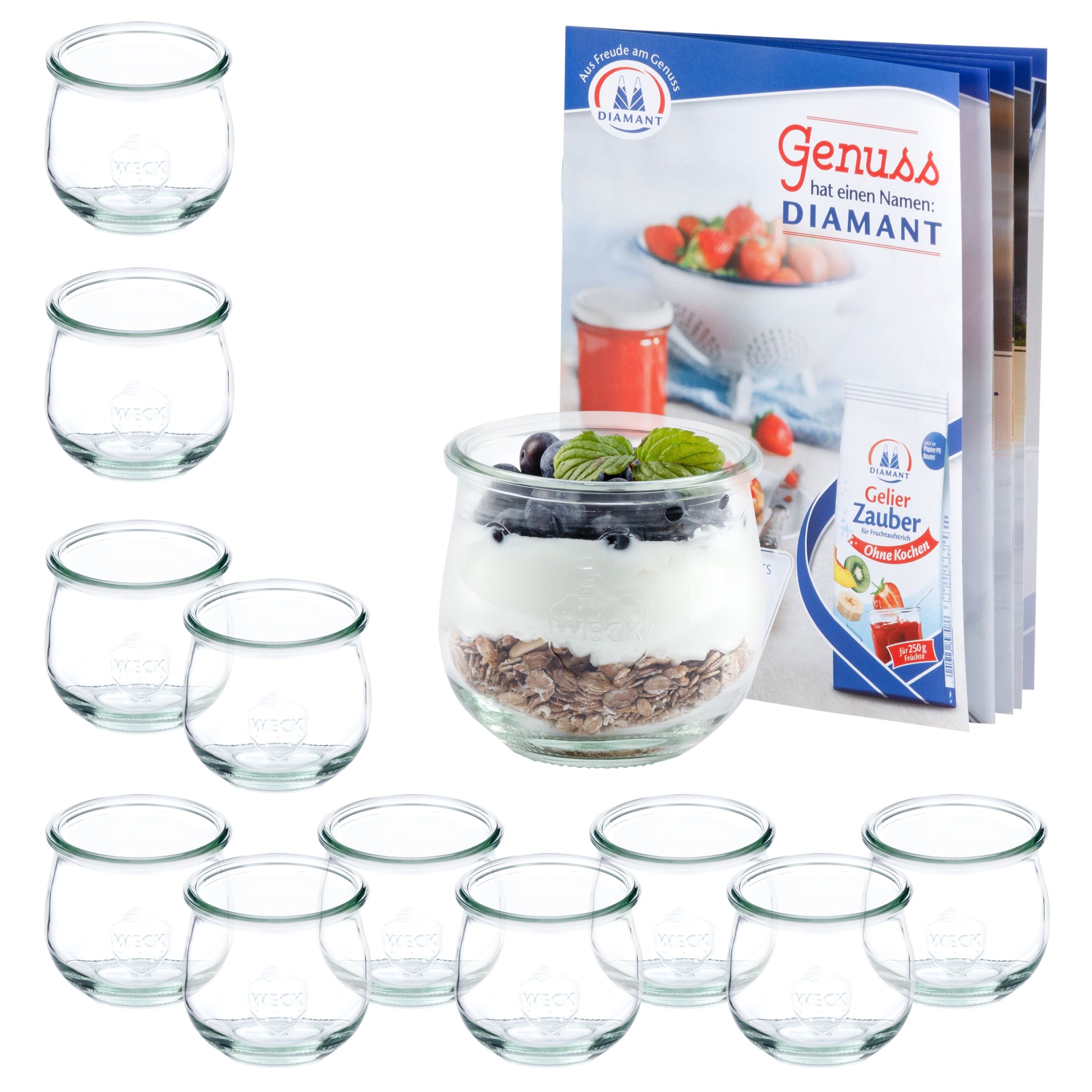 MamboCat Einmachglas 12er Set Weck Gläser 370ml Tulpenglas inkl Rezeptheft, Glas