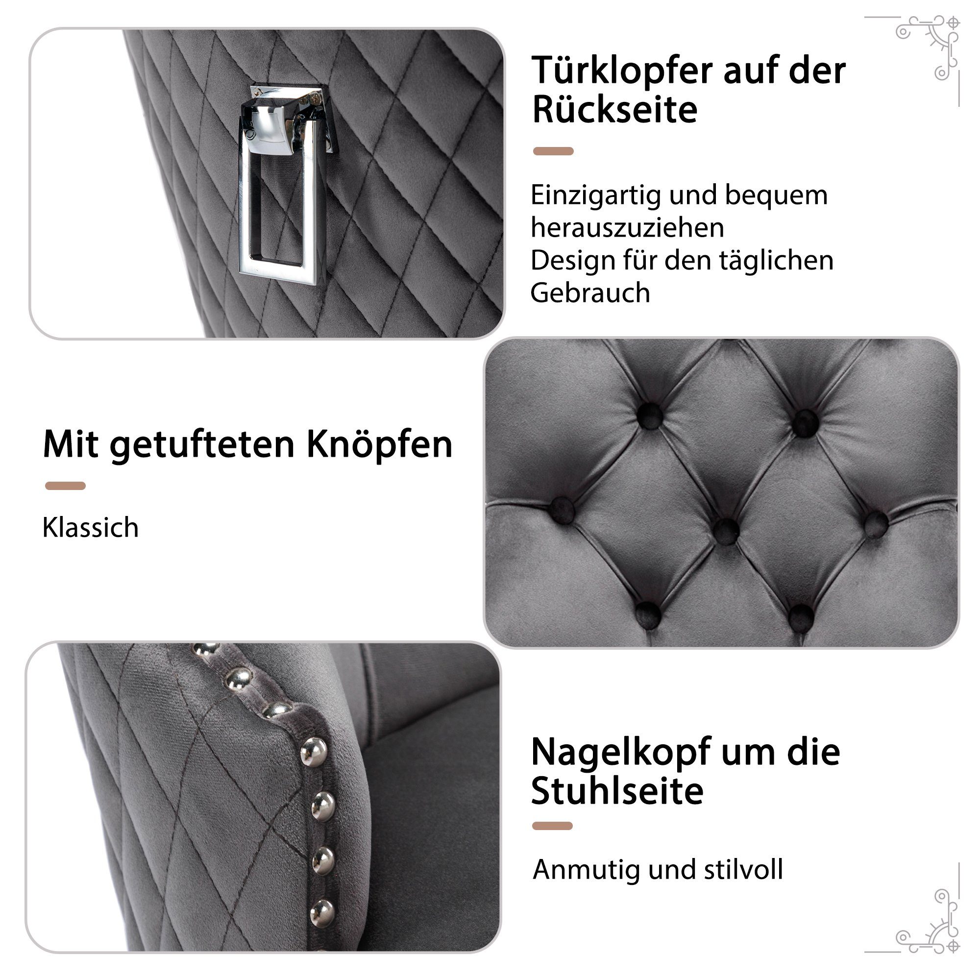 Flieks Esszimmerstuhl (2 St), 2er Set Polsterstuhl Wohnzimmerstuhl Küchenstühle, Beine aus Edelstahl