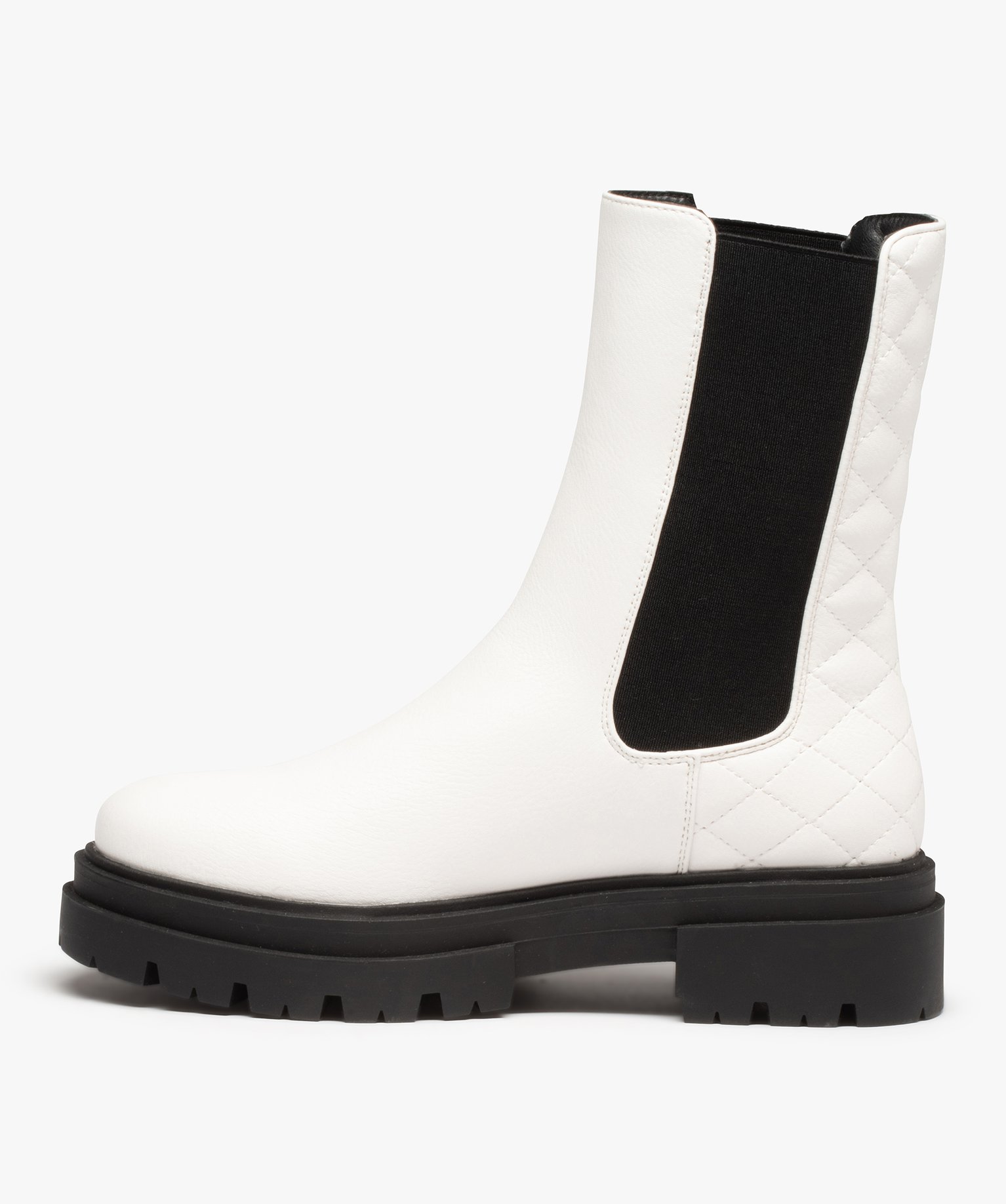Boots femme Chelsea contrastées à semelle crantée blanc | GEMO