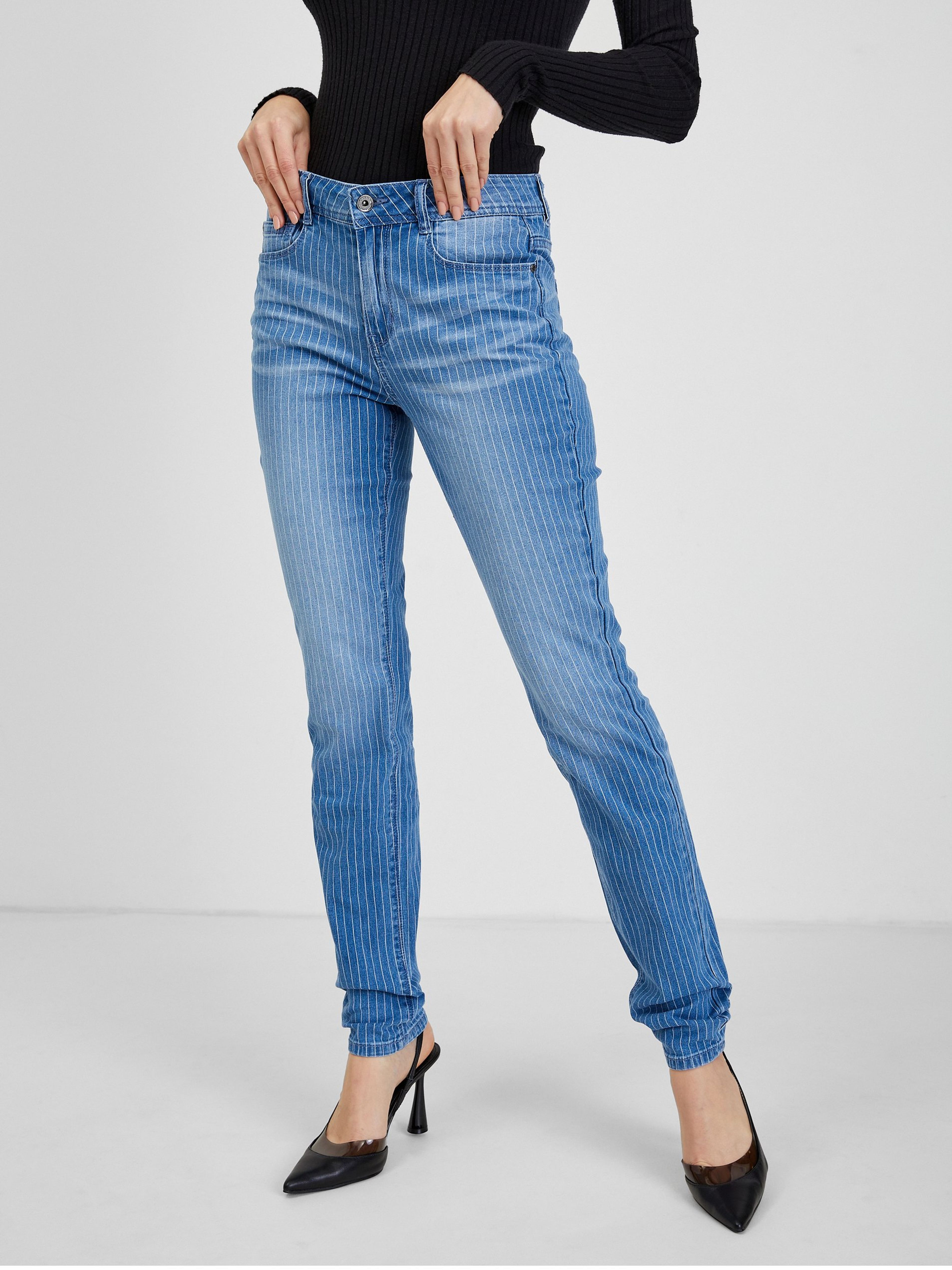 Blaue gestreifte Slim Fit Jeans für Damen ORSAY