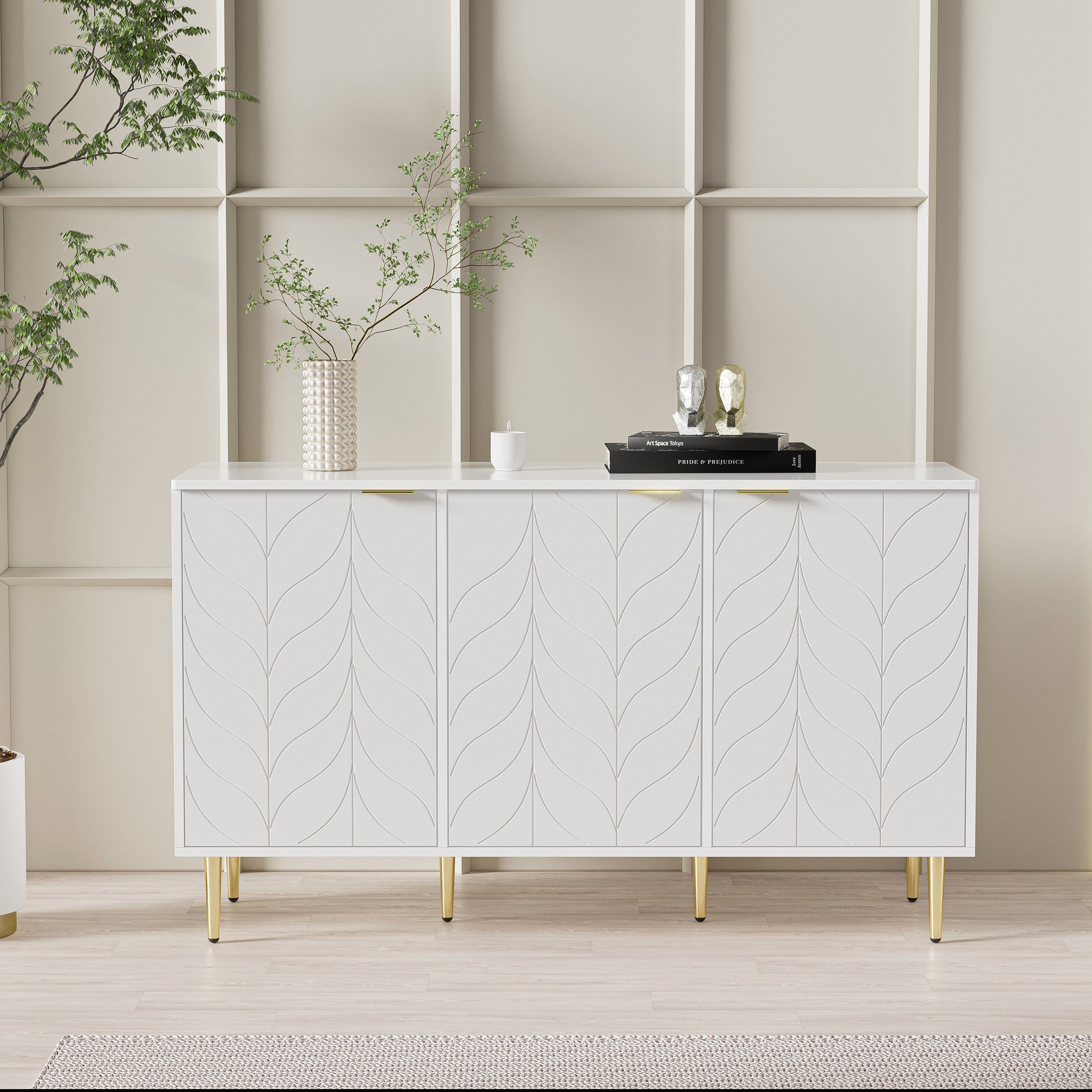 Flieks Kommode, Nachtschrank Sideboard mit 3 Türen und 6 Fächer 127x45x75cm