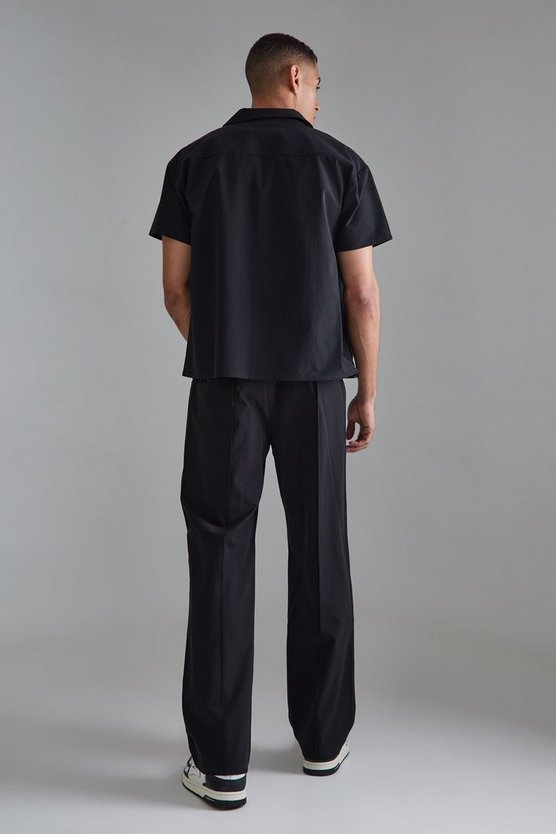 Elasticated Waist Technical Stretch Relaxed Pintuck Trouser