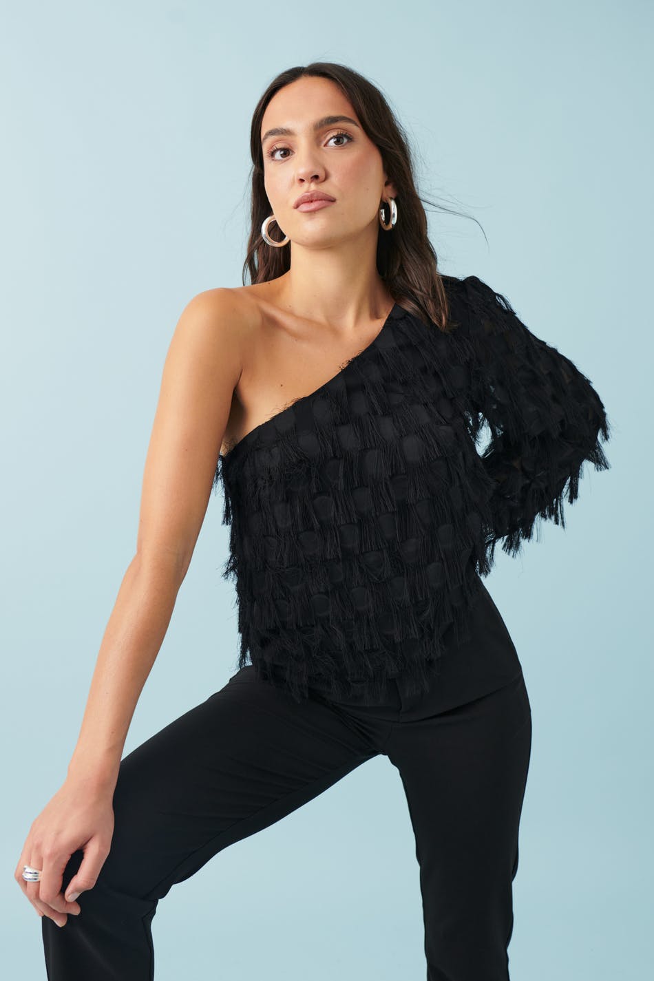 Fluffy one shoulder top