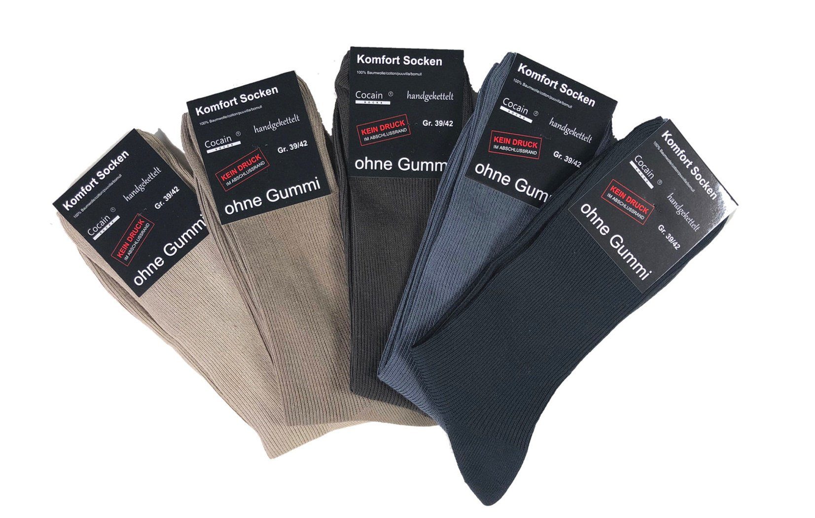 Cocain underwear Diabetikersocken Socken ohne Gummi Gesundheitssocken 100% Baumwolle (10-Paar) für Diabetiker geeignet