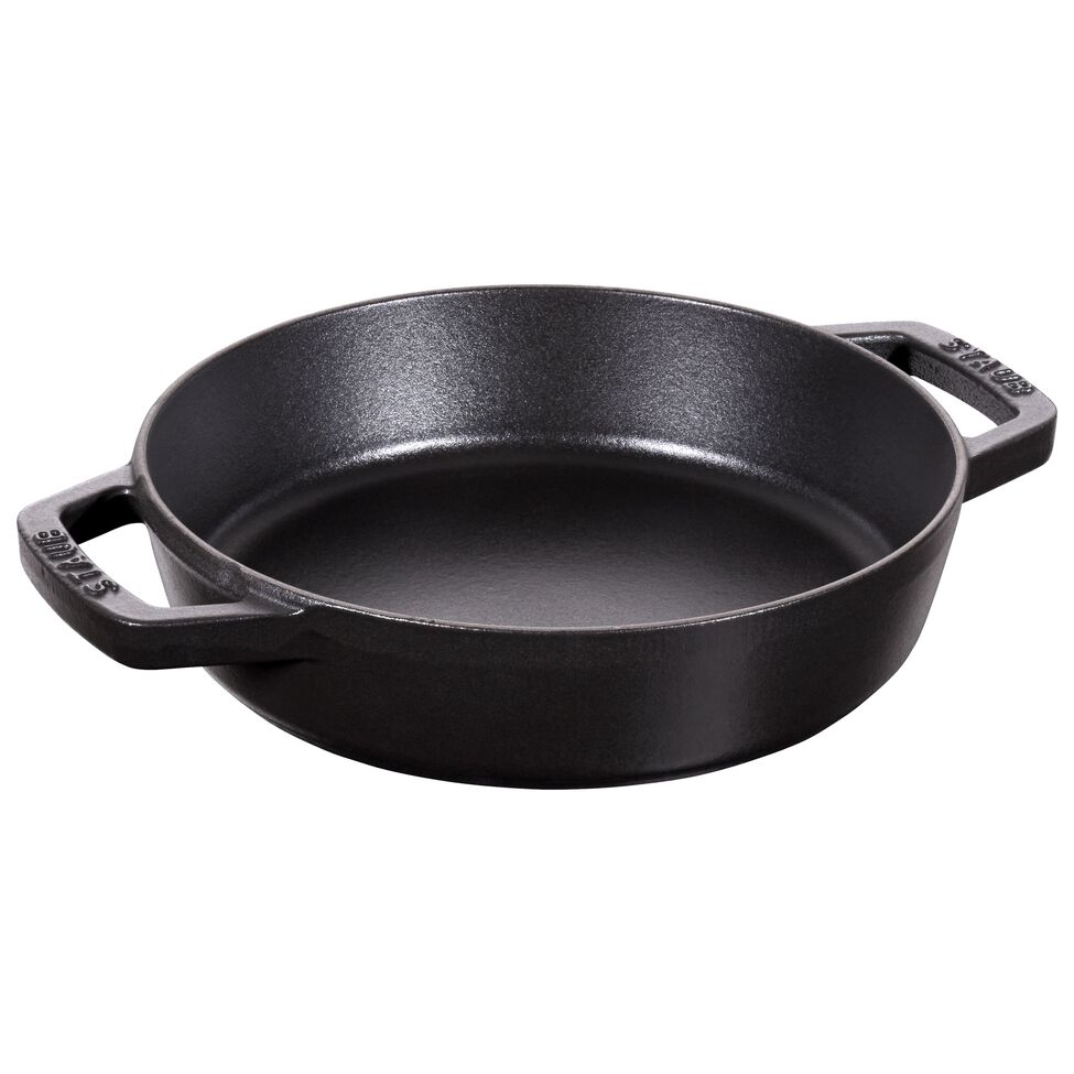 Bratpfanne mit 2 Griffen 20 cm, Gusseisen, Schwarz