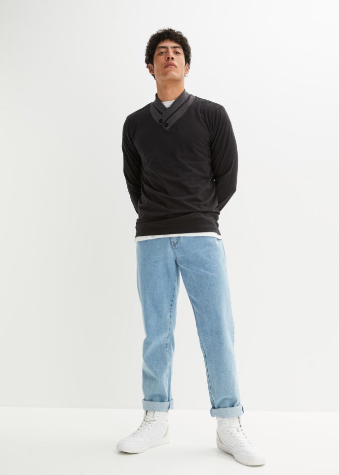 Langarmshirt mit Schalkragen, Slim Fit