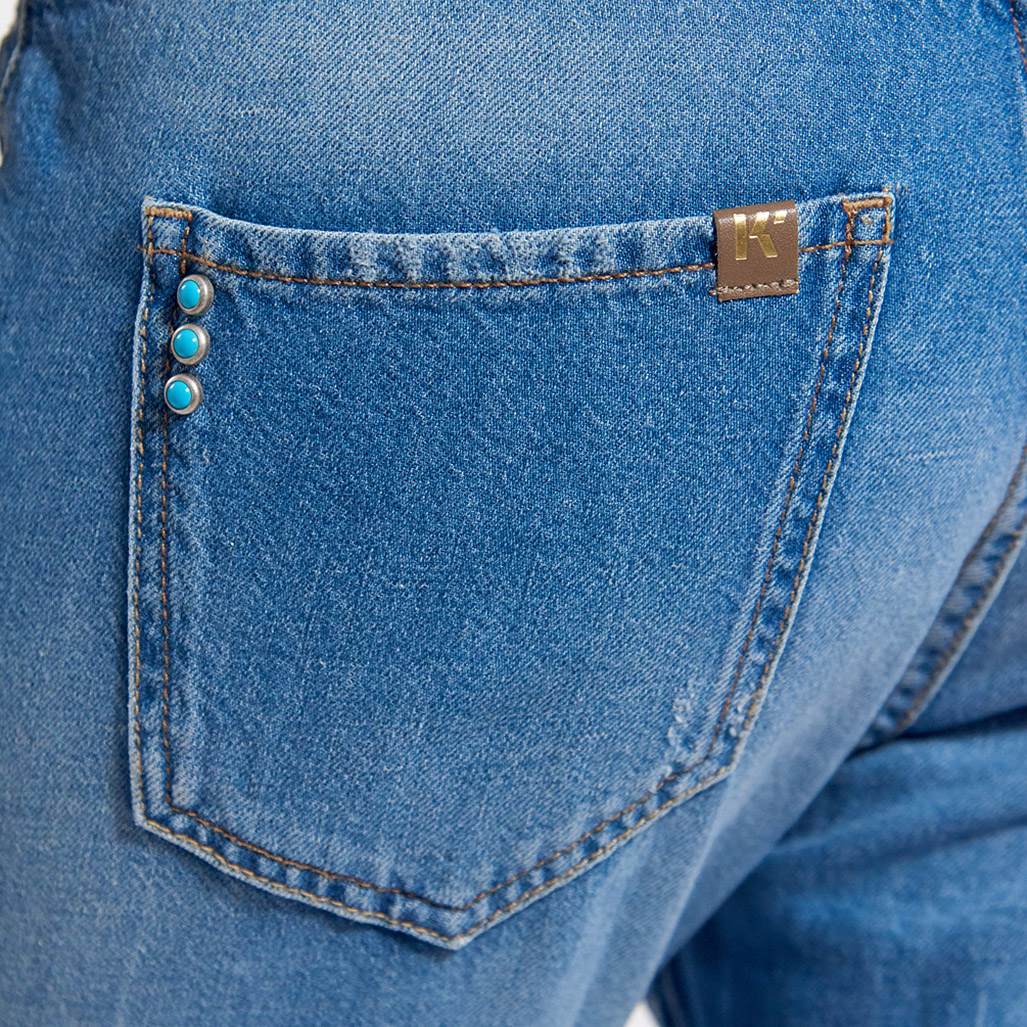 FOLK  Jean bleu effet délavé et déchiré, coupe boyslim