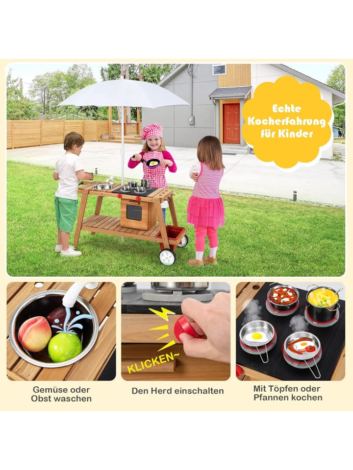 COSTWAY Matschküche mit Sonnenschirm Outdoor ab 3 Jahren in Weiß günstig kaufen onesize