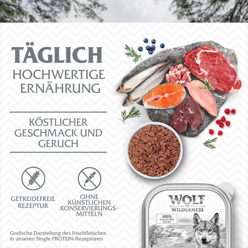 Sparpaket Wolf of Wilderness Adult Single Protein 24 x 150 g Schale