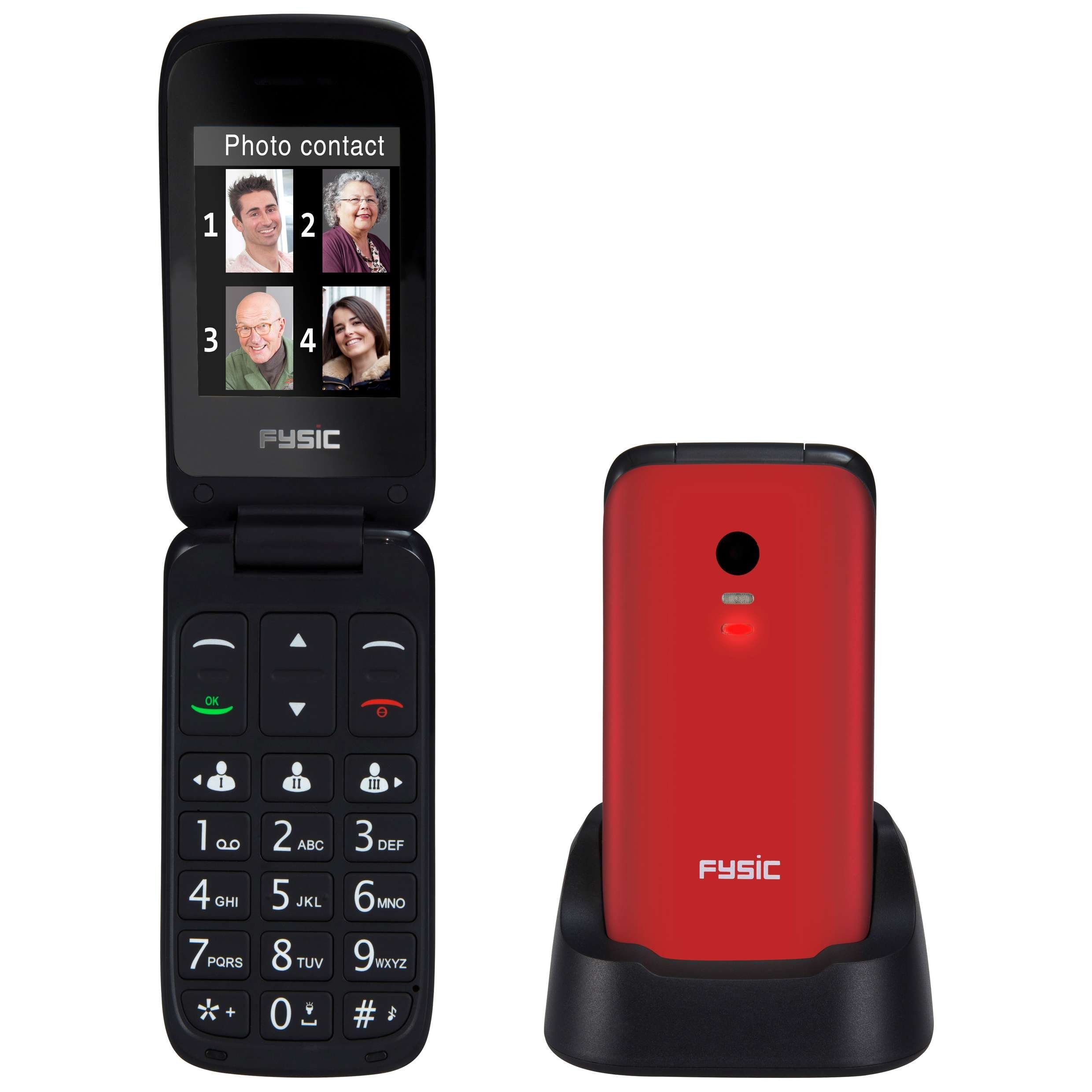 Fysic FM-9710RD Seniorenhandy (2,4 Zoll, Hörgerätekompatibel, integrierte Taschenlampe, FM-Radio)