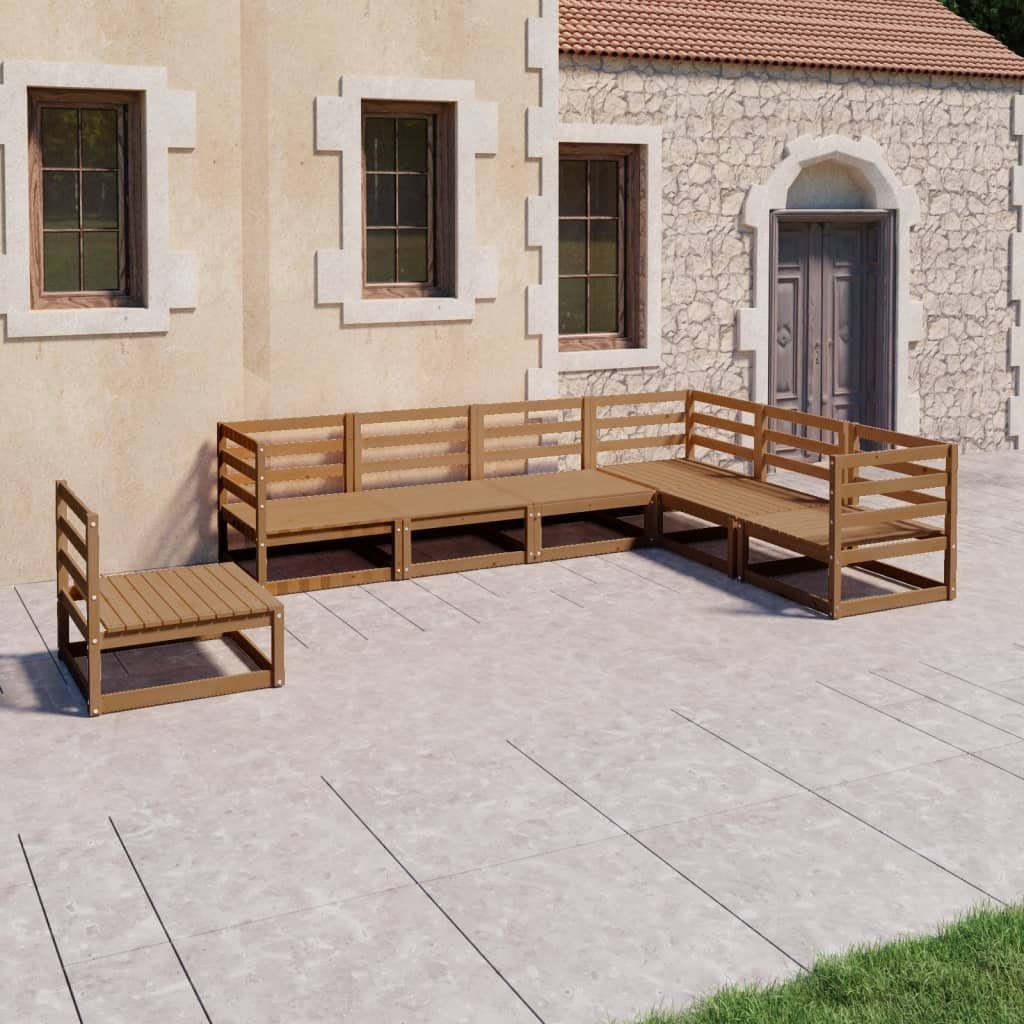vidaXL Gartenlounge-Set 7-tlg. Garten-Lounge-Set Honigbraun Massivholz Kiefer, (1-tlg)