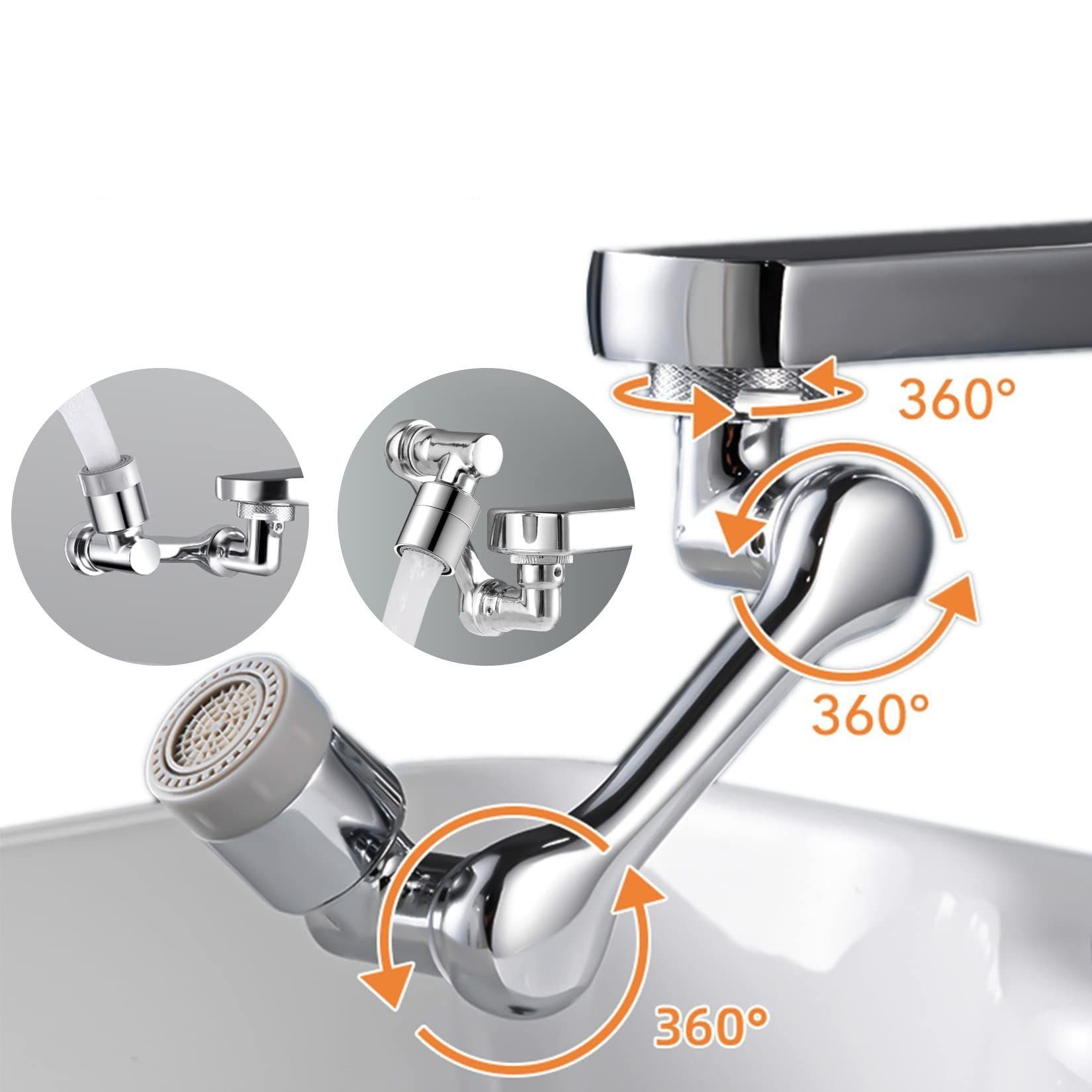 Directin Waschbeckenbrause Wasserhähn Aufsatz Verlängerung Wassersparend 1080°Drehbarer (Küche Bad Waschbecken Wasserhahn 22/24mm Wasserhahn)