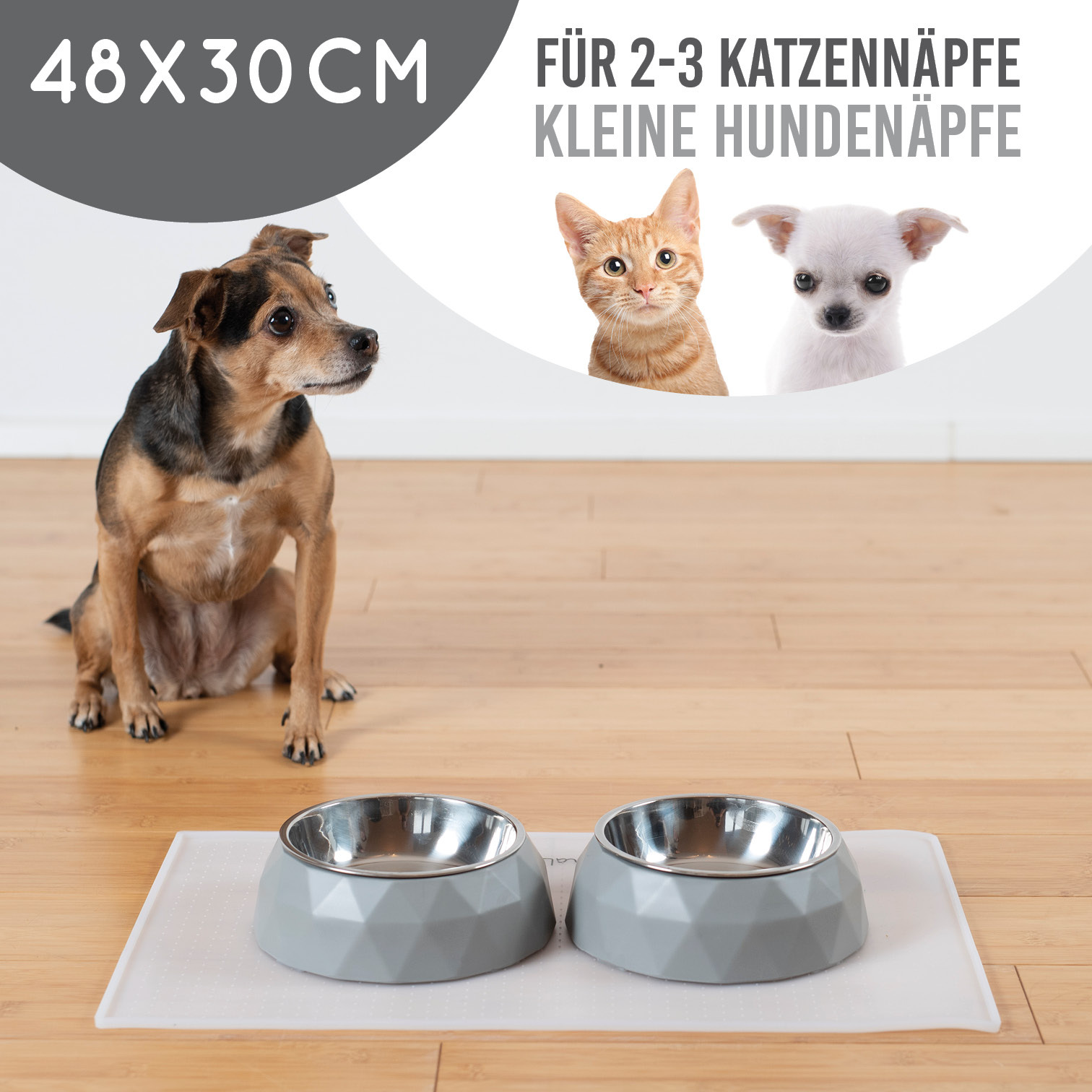 KaraLuna Futternäpfe KaraLuna Napfunterlage aus Silikon 48x30 cm geschwungen schwarz