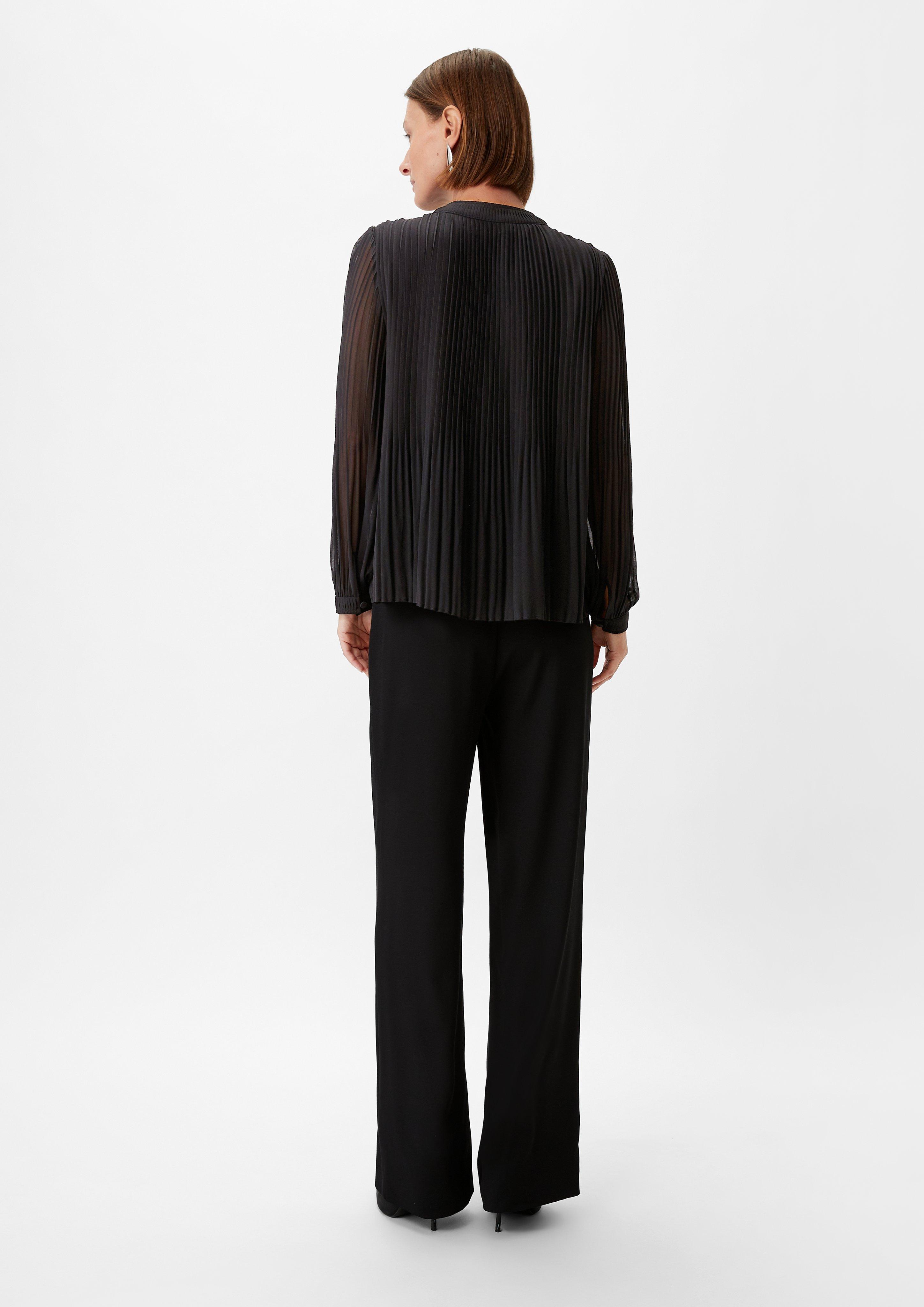 Chiffon-Bluse mit Plisseefalten - schwarz