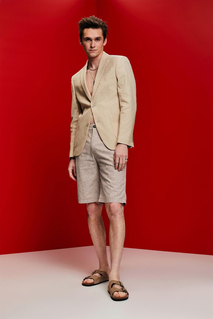 Gestreifte Chino-Shorts, Baumwoll-Leinen-Mix