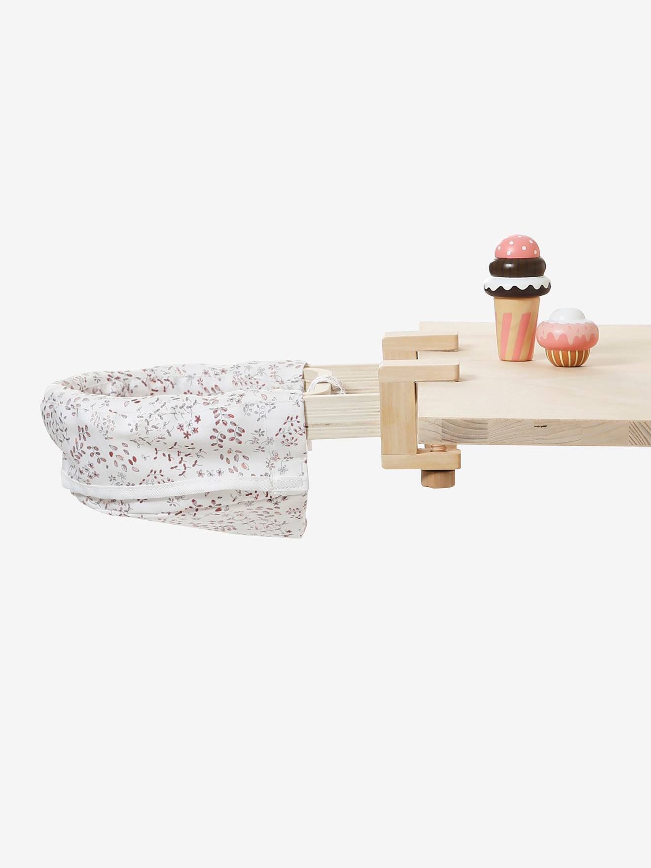 Vertbaudet Puppen-Tischsitz MINI FLORA, Stoff/Holz FSC - weiß/rosa geblümt