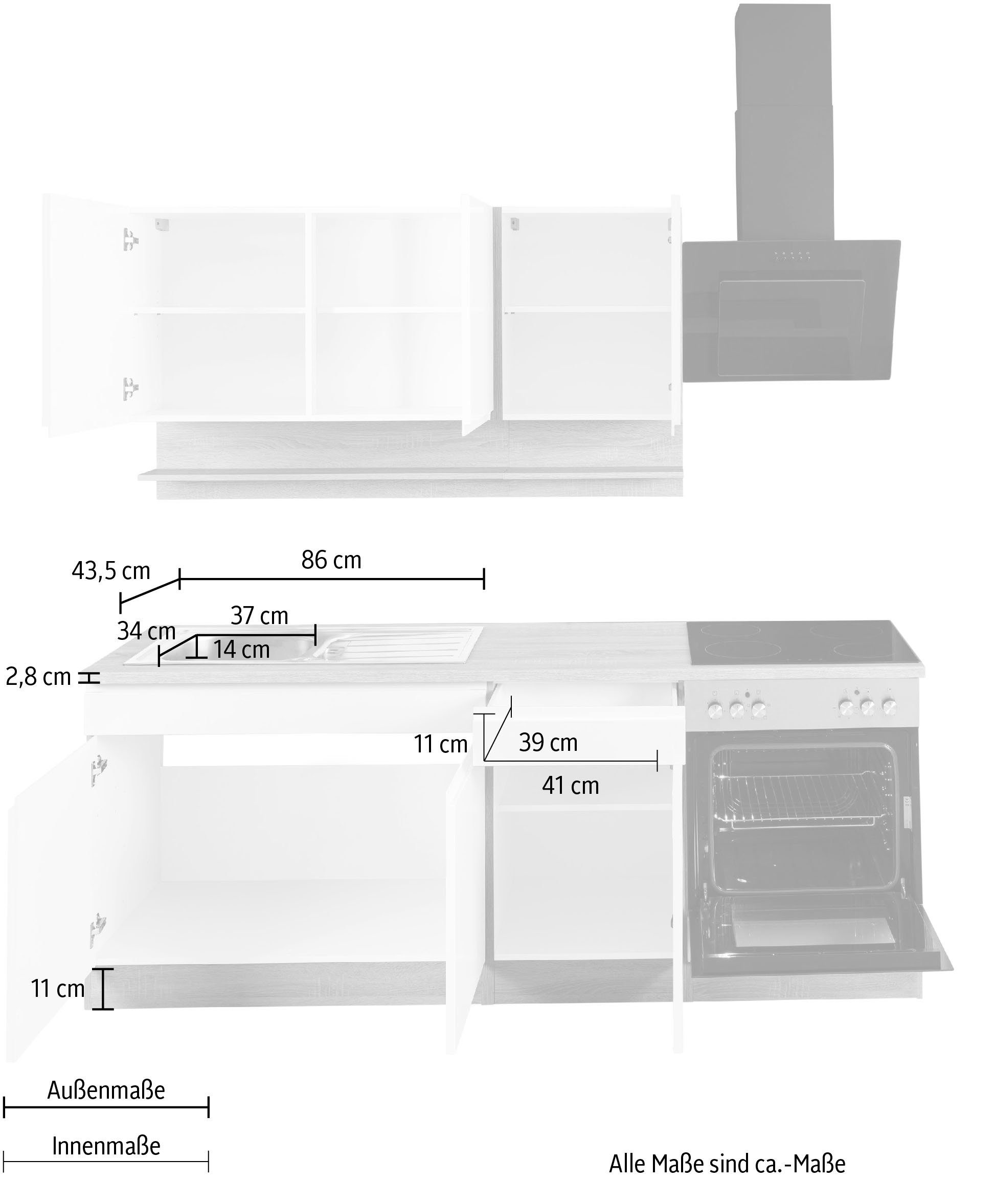 HELD MÖBEL Küche Virginia, Breite 210 cm, mit oder ohne E-Geräte