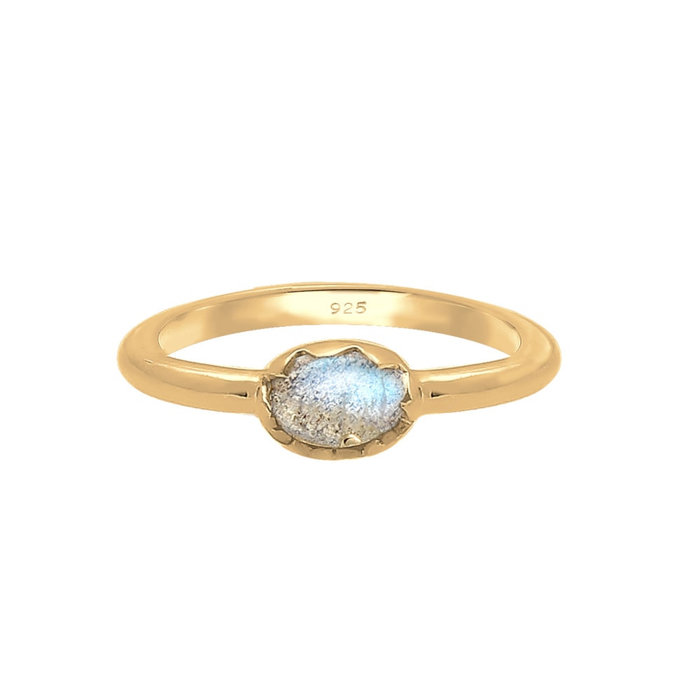Elli Elli Bague Femme avec Pierre de Labradite au Look Vintage en Argent Sterling 925 Bague