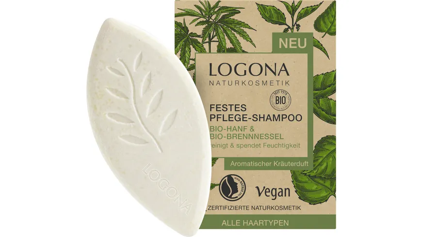 LOGONA Festes Pflege Shampoo Bio-Hanf & Bio-Brennnessel 60 g